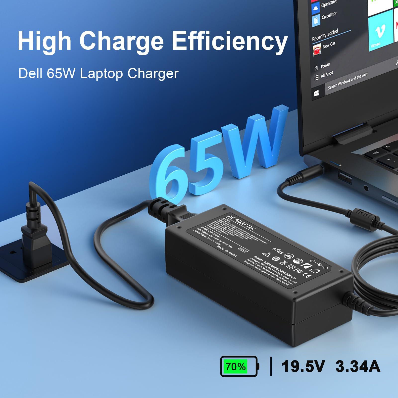 Jippofu 65W Charger for Dell Laptop Charger,Replacement Computer Charger for Dell Inspiron 13 3000 5000 7000 14 7420 15 3520 16 5630 Latitude 5490 5420 AC Adapter Power Supply Cord,Round Tip7.4mm&4.5mm