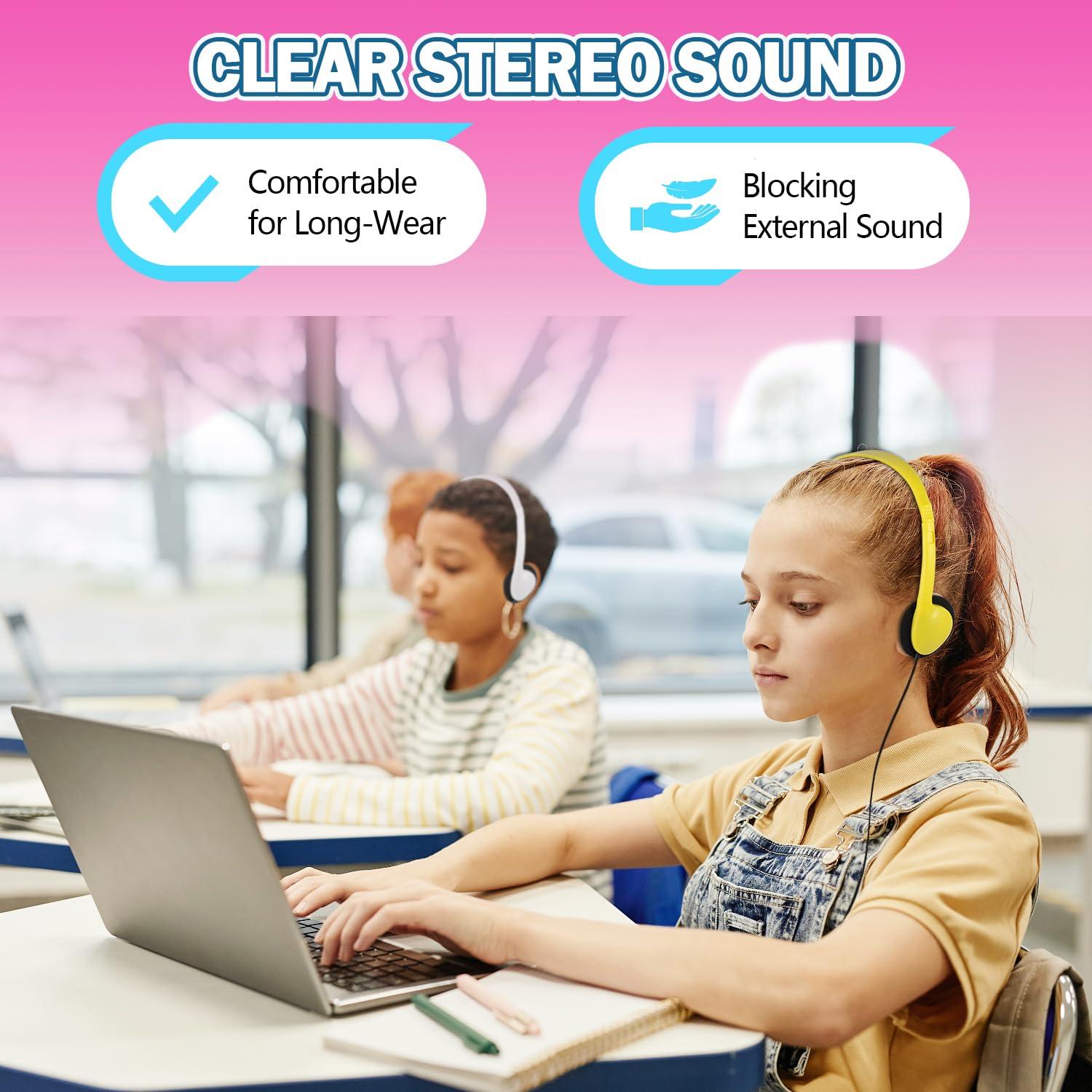 Yoley Kids Headphones Bulk 48 Pack for School Classroom Students K-12 & Teachers, Perfect for Library Airplane Online Learning and Travel, Stereo Sound 3.5mm Jack (12 Colors)