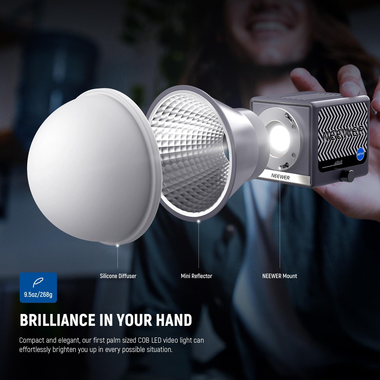 NEEWER NEEWER HS60B Mini Video Light with App Control, 60W Handheld Portable Bi Color COB LED Continuous Output Lighting with NS7L 12"/30cm Lantern Softbox for Photo Video Live Stream Portrait