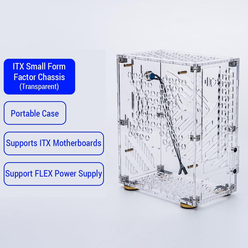 SENECESLI Mini ITX Case, Mini PC Case with 6 Sided Hollow, Side Transparent Door, ITX Computer Gaming Case, Small Form Factor PC Case (Transparent)
