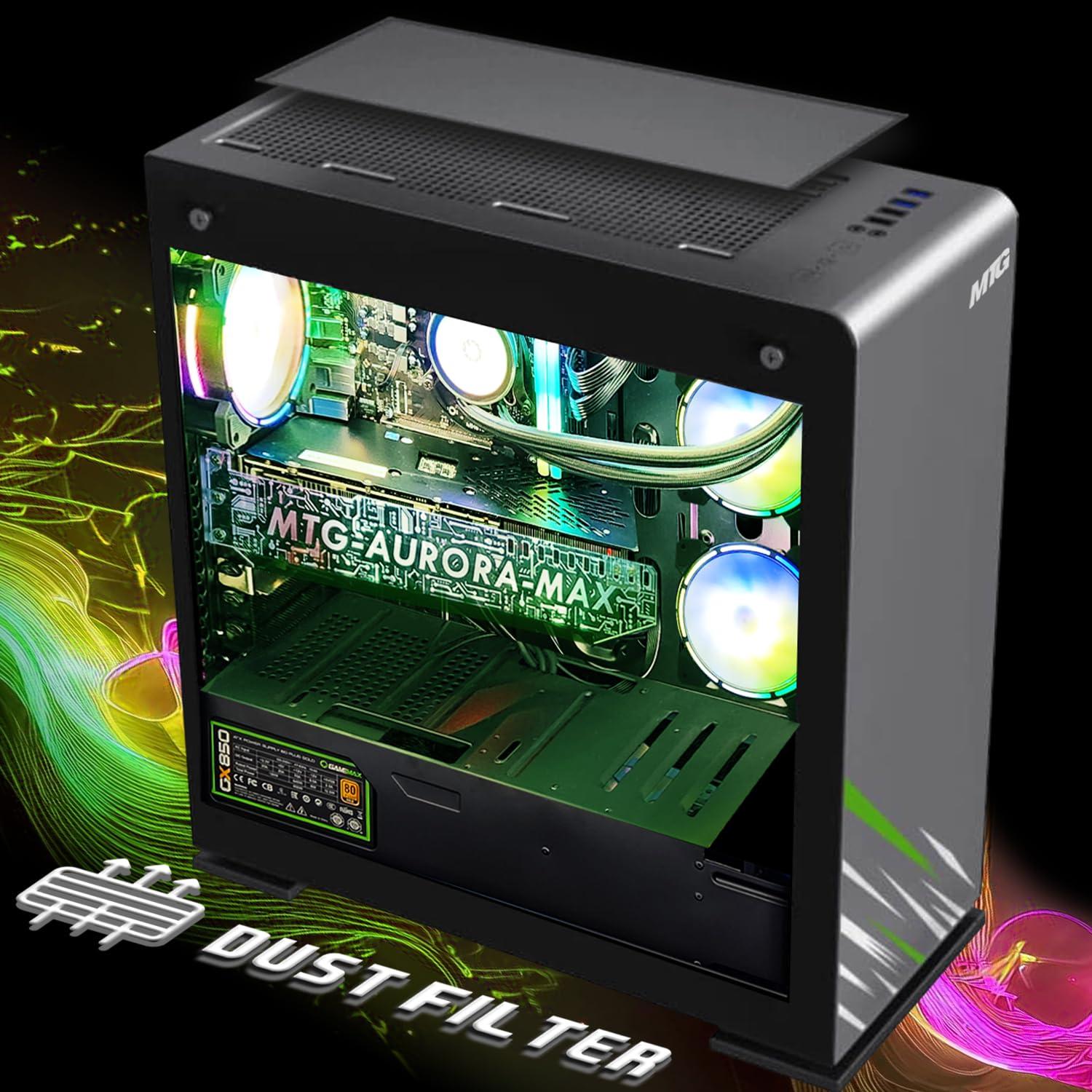MTG MY TECHNOLOGY GEEKS TRUSTED TECHNOLOGY PARTNER MTG Aurora Max Gaming Tower PC- Intel i7 4th Gen, RTX 2060S, 16GB ARGB RAM, 256GB Nvme + 2TB HDD, RGB Keyboard Mouse, Sound Bar, Liquid Cooling, Webcam, Win 10 Pro
