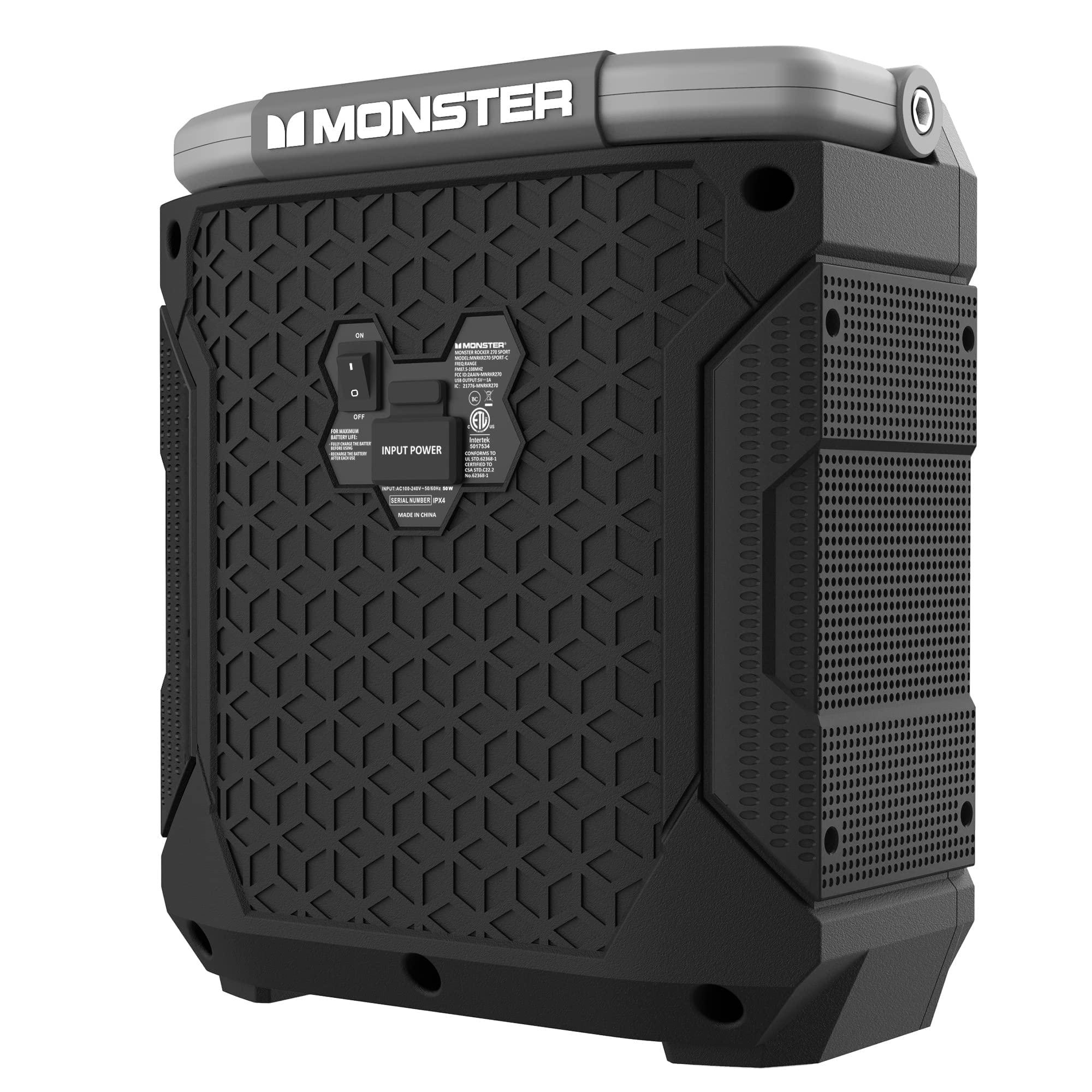 Monster Monster Rocker 270 Sport | Portable Indoor/Outdoor Wireless Speaker, 60 Watts, Up to 24 Hours Playtime, IPX4 Water Resistant, Connect to Another TWS Speaker