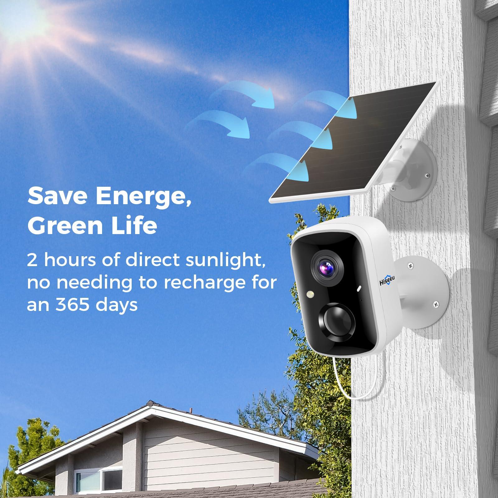 Hiseeu Hiseeu Solar Camera Security Outdoor, 3 Pack 100% Wireless 3K 4MP Surveillance Indoor WiFi Smart Cameras for Home Security Outside, PIR/AI Motion Detection, Waterproof, Color Night Vision, 2-Way Audio