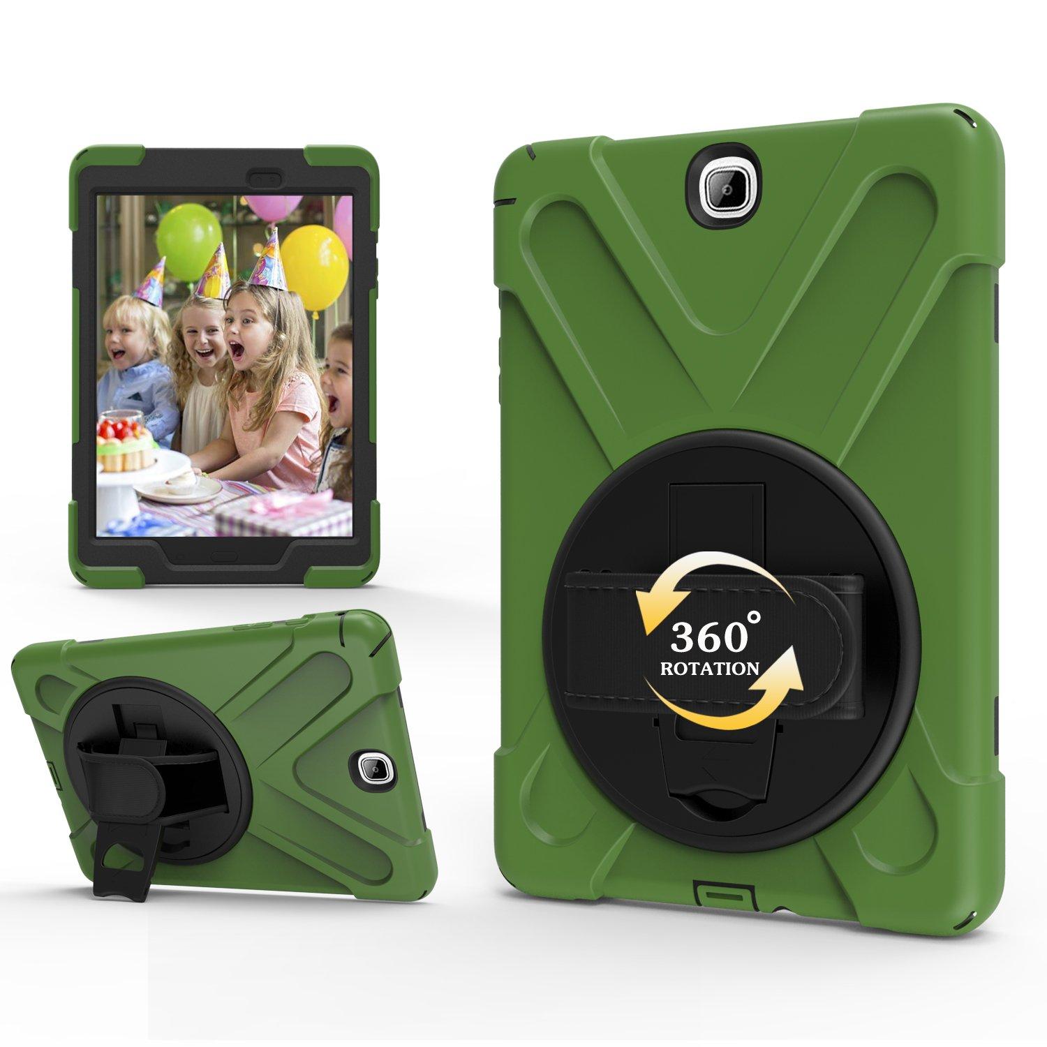 Zi_Hang Galaxy Tab A 9.7 Case, Heavy Duty Stand Shockproof Protective Case Cover for Samsung Galaxy Tab A 9.7 T550 T555 with Built-in Stand and a Hand Grip (Dark Green)