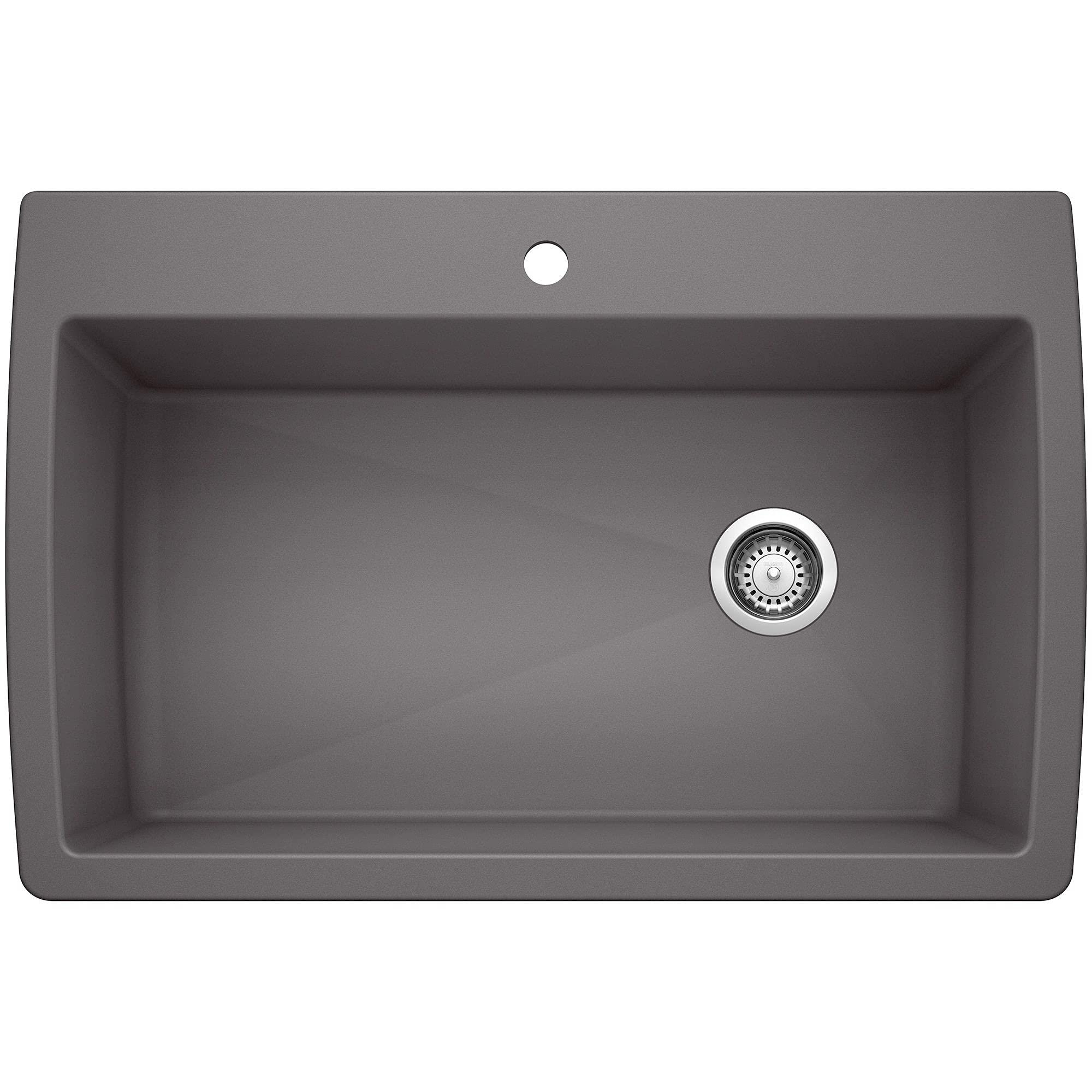 BLANCO BLANCO 441467 Diamond Super Single Silgranit Drop-in or Undermount Kitchen Sink, 33.5" X 22", Cinder