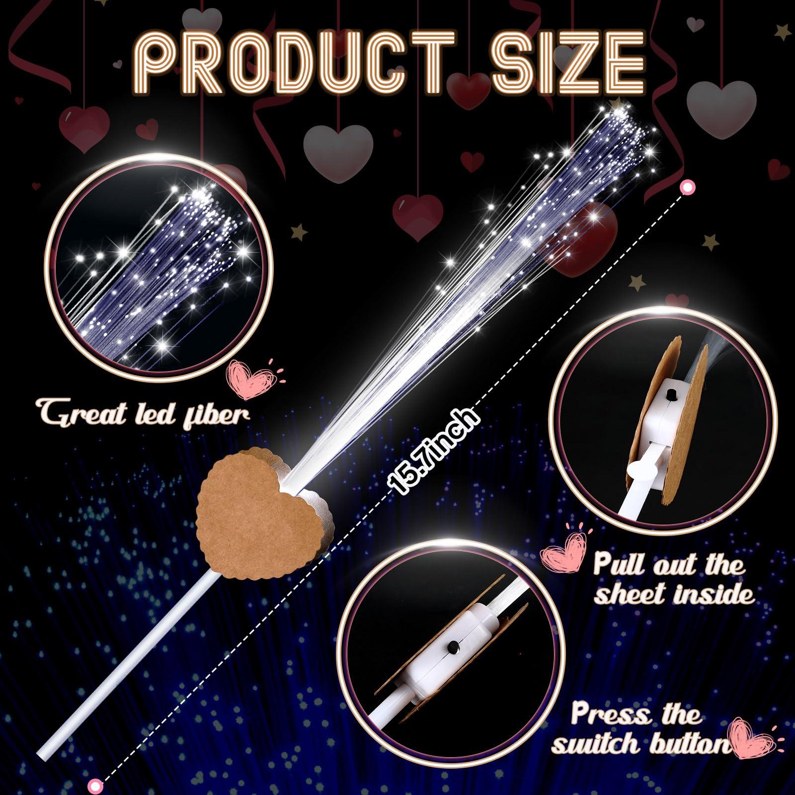 Tujoe Tujoe 100 Pcs Wedding Sparklers Heart Shaped LED Glow Sticks White Fiber Optic Wands Light up Wand with 3 Light Mode for Wedding Bridal Shower Birthday Glow in the Dark Party Supplies