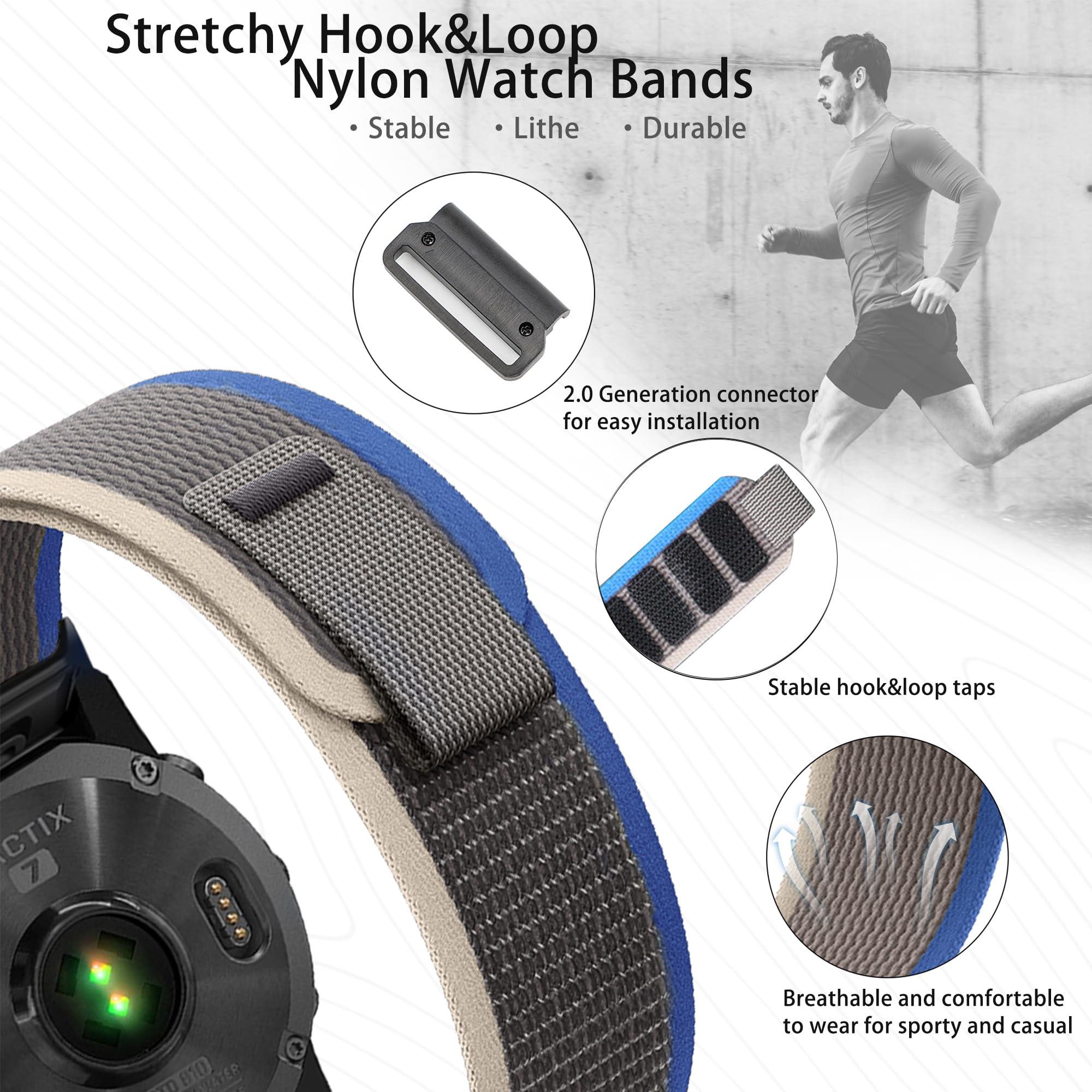 Zeit Diktator Zeit Diktator 26mm Quickfit Watchbands Compatible With Garmin Fenix 8 51mm 7x 6x Pro Tactix 7 pro 5x plus Enduro 3 2,Alpine Loop Nylon Watch Bands For Fenix 3/3HR MK2 Delta For Men-Large