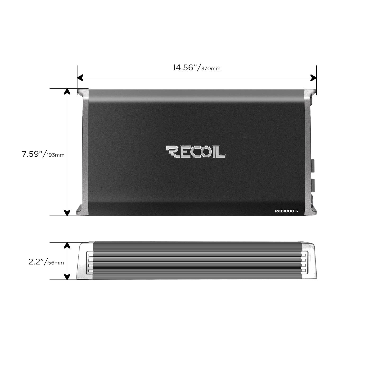 RECOIL Recoil RED1800.5 1800 Watts Class-D Car Audio 5-Channel Amplifier, Mono 1 Ohm Stable, Remote Bass Knob Included