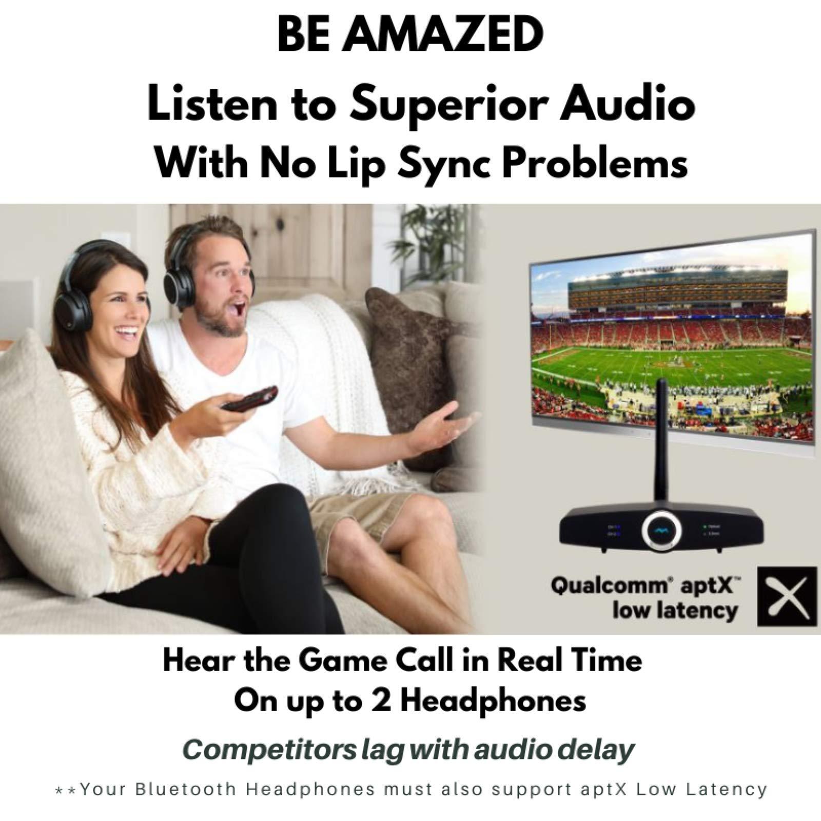 miccus Long Range Bluetooth Transmitter or Receiver, Audio Only for TV PC Stereo, Connect Speaker, Headphones, Phone, aptX Low Latency Wireless Adapter, Listen in HD No Delay Optical RCA 3.5mm (Home RTX 2.0)