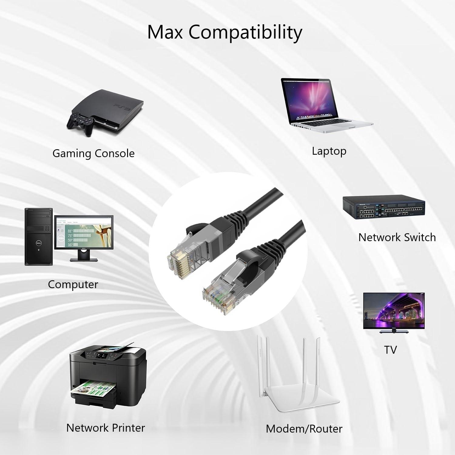 QualGear QualGear QG-CAT6R-CCA-300FT-BLK CAT 6 High Speed Internet and Ethernet Cable for Home and Office Use - 24 AWG, Up to 1 Gbps, 250MHz, Gold Plated Contacts, RJ45, CCA, Black - 300ft