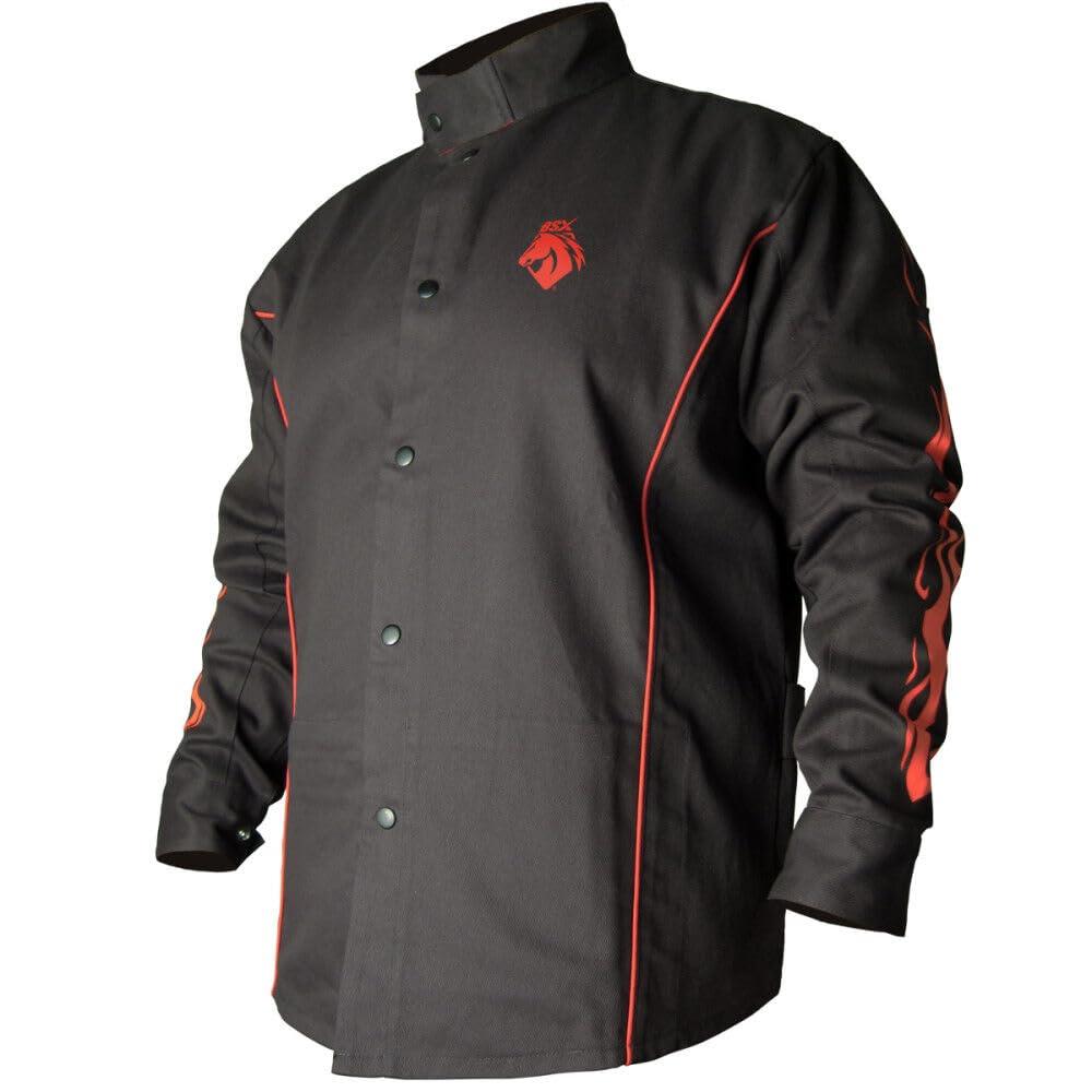 Revco BLACK STALLION BSX® FR Welding Jacket - Black w/Red Flames - MEDIUM