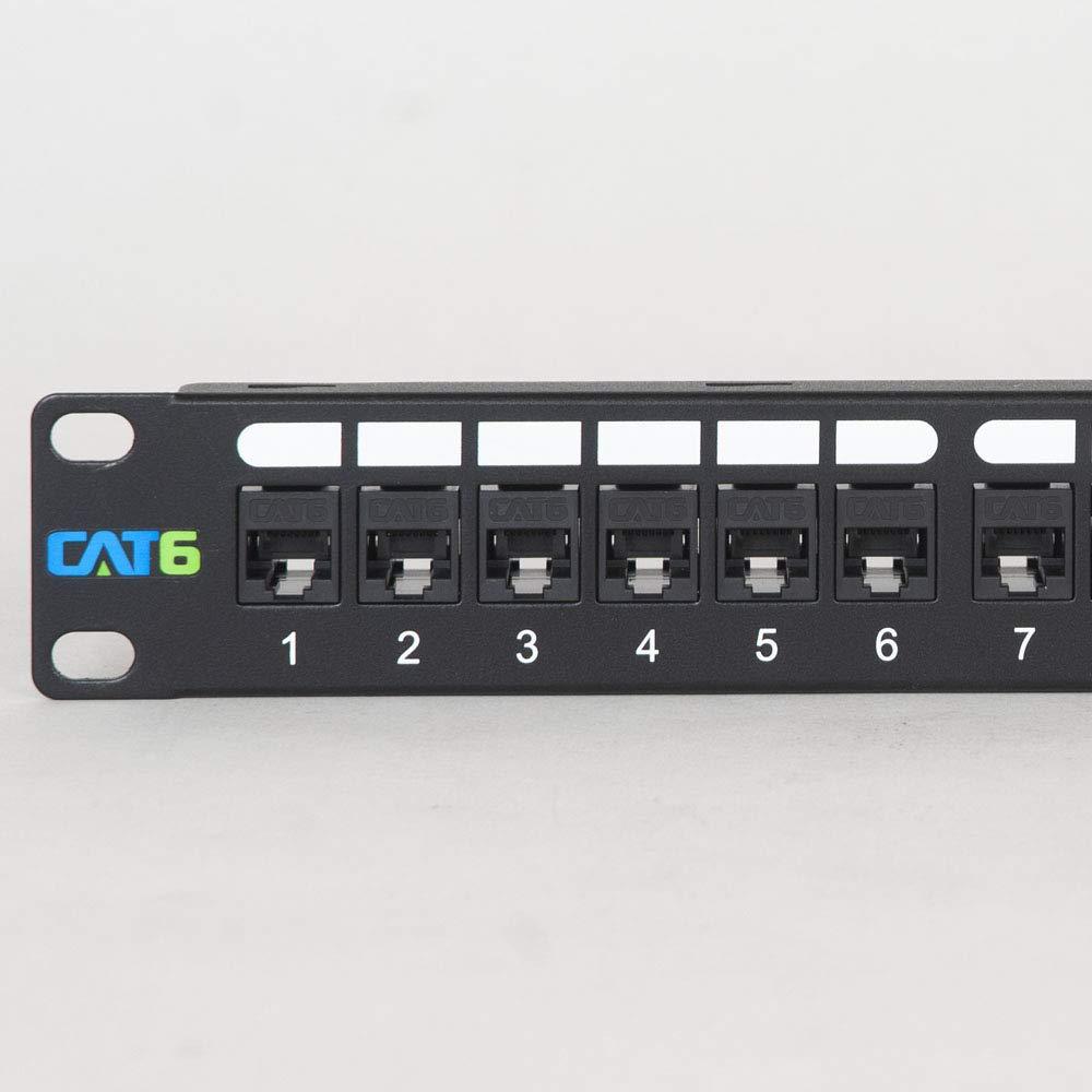 ICC ICC CAT6 Feed-Through Patch Panel with 24 Ports, 1U Horizontal Rackmount, No Punch Down, RJ-45 to RJ-45 Connections, TIA-Rated, PoE++ and TAA Compliant, Black