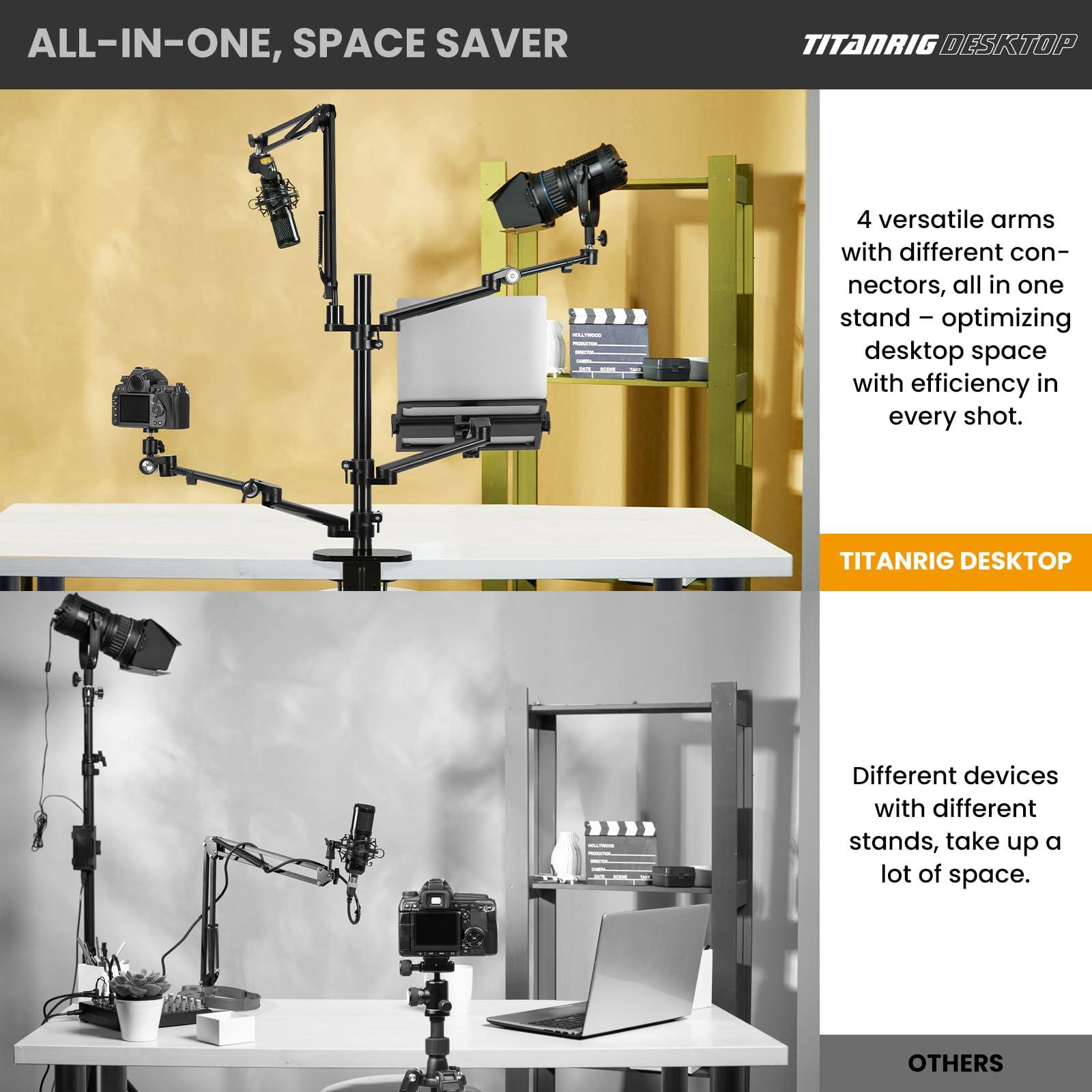 TARION TARION C Clamp Camera Mount Stand Set + Overhead Camera Desk Mount | Camera Arm Mount Desktop Live Stream Stand Kit TitanRig + Camera Mount Stand Set with Extension Stand Ball Head 1/4 Screw TR-CS