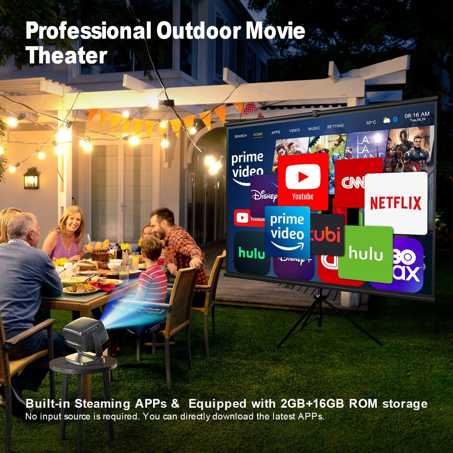 Weejector 4K Smart Projector with 5G WiFi and Bluetooth 5.2, 600 ANSI Portable Projector with Built in App, 1080P Outdoor Movie Projector with 4P4D Correction, Max 220" Compatible with iPhone/Android/TV Stick