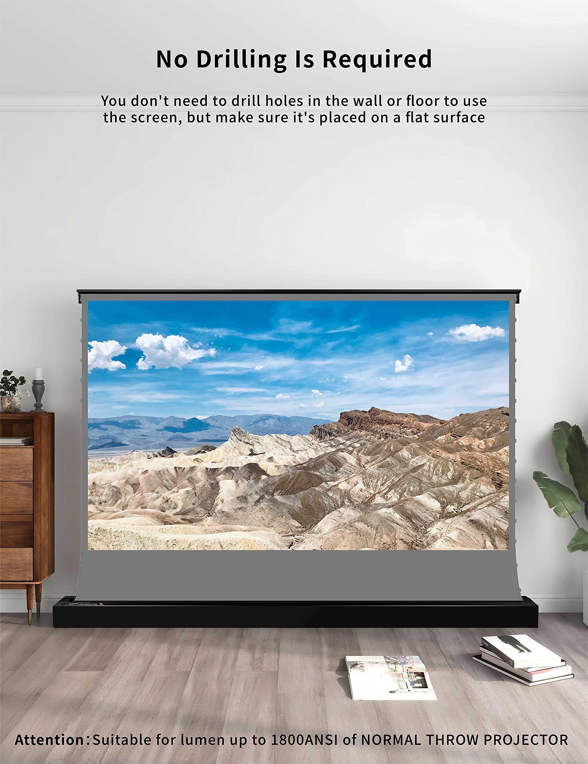 VIVID STORM SINCE 2004 VIVIDSTORM-Movice Screen,3D Long Focus Ambient Light Rejecting Screen, Motorized Floor-Rising Projection Screen,Compatible with Lumen up to 1800ANSI of Normally Projector, VSDSTALR84H-3D