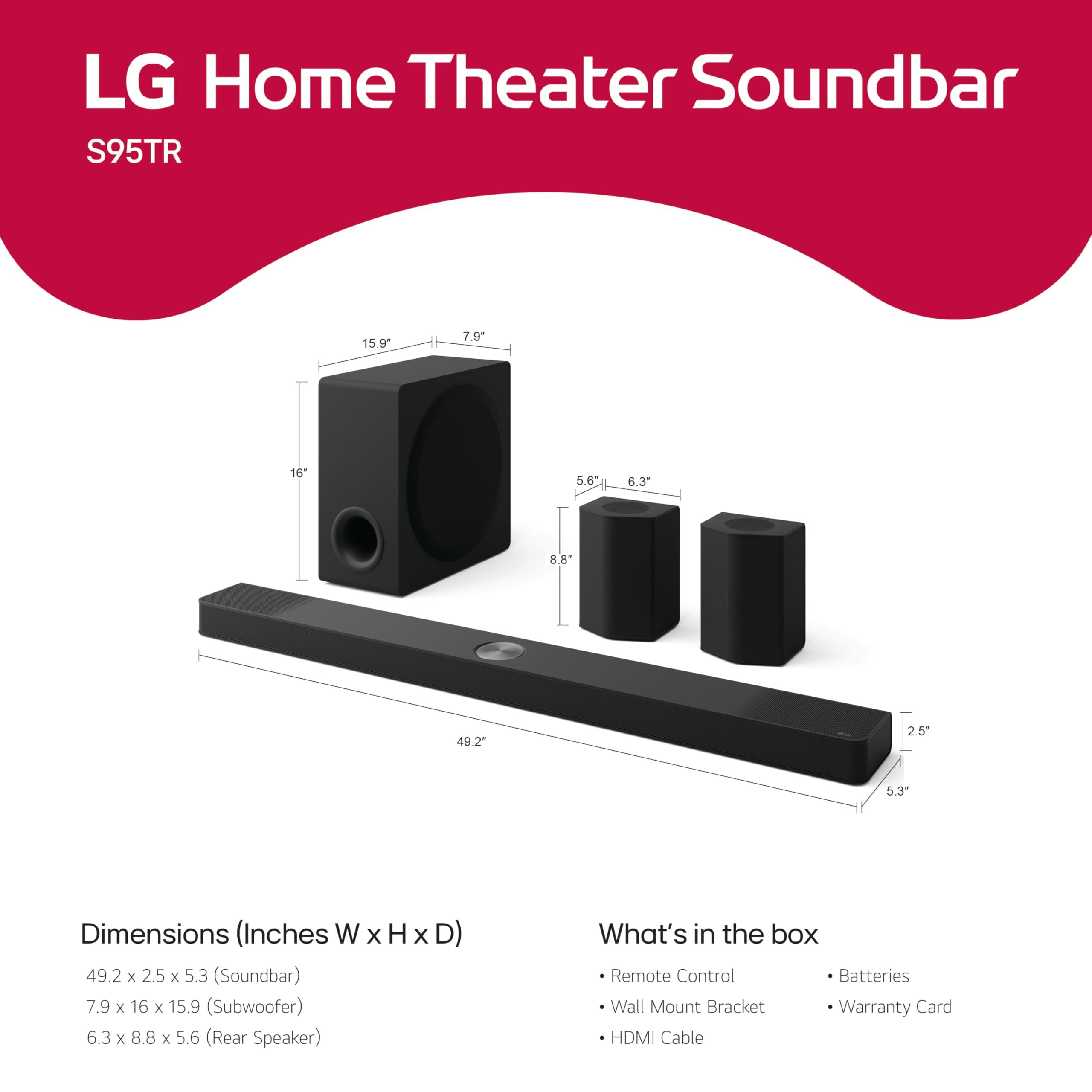 LG LG S95TR 9.1.5-Channel OLED evo TV Matching Soundbar with Rear Surround Speakers, Dolby Atmos, Wow Orchestra, WOWCAST Built-in with Wireless Dolby Atmos, Wireless Subwoofer (2024 New Model)