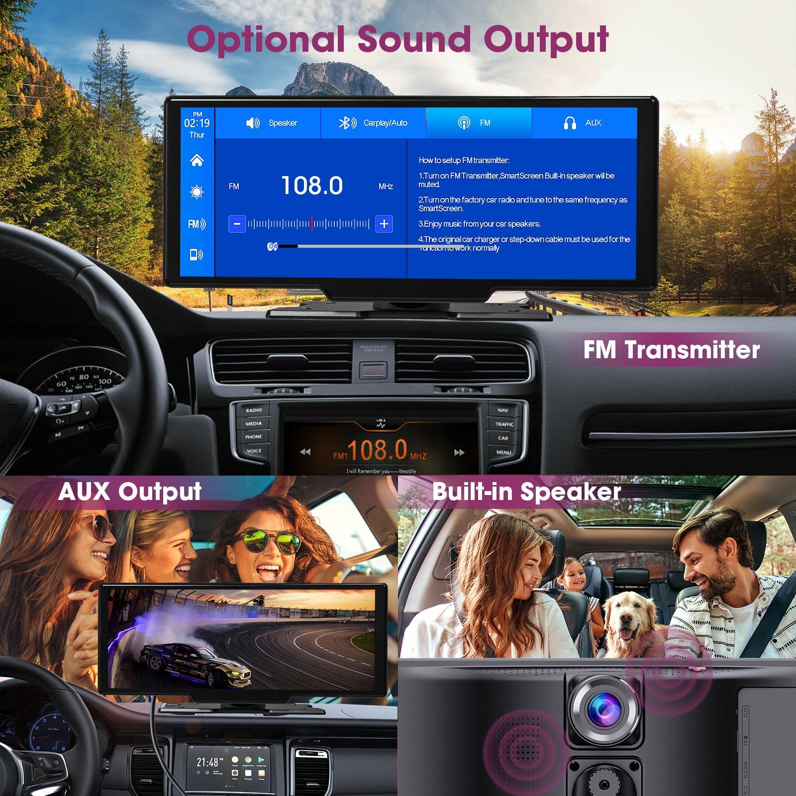 aboutBit Wireless CarPlay Screen Dash Mount - Portable Android Auto Car Stereo with 2.5K Dash Cam - 10.26 Inch HD IPS Display Loop Recording Car DVR Bluetooth Mirrorlink GPS Navigation Video Receivers