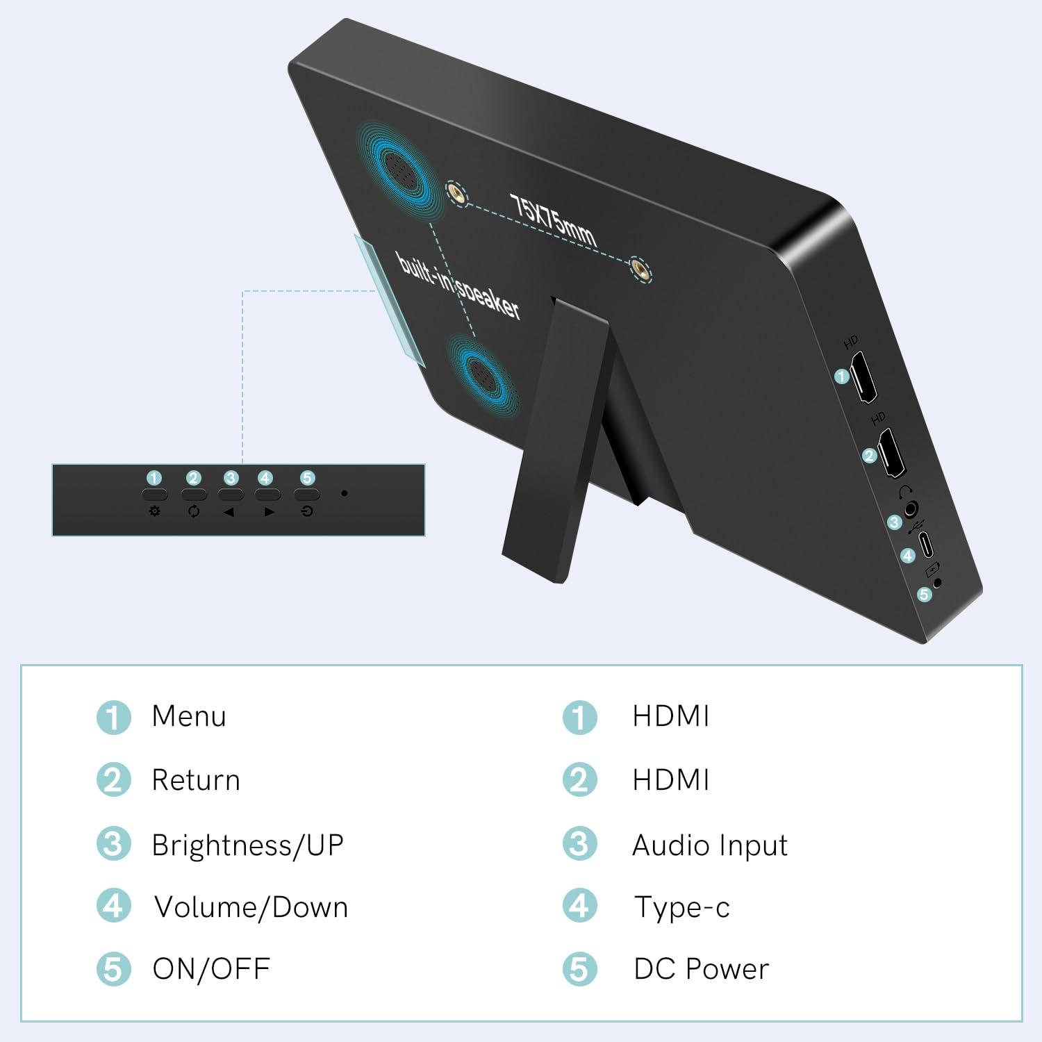 Ulrhzar Ulrhzar 8 Inch Touchscreen Monitor Portable Screen Small Monitor Dual LCD Display 800x480 Compatible with Raspberry Pi PC Jetson Nano Game Consoles Mini Monitor Built-in Speakers