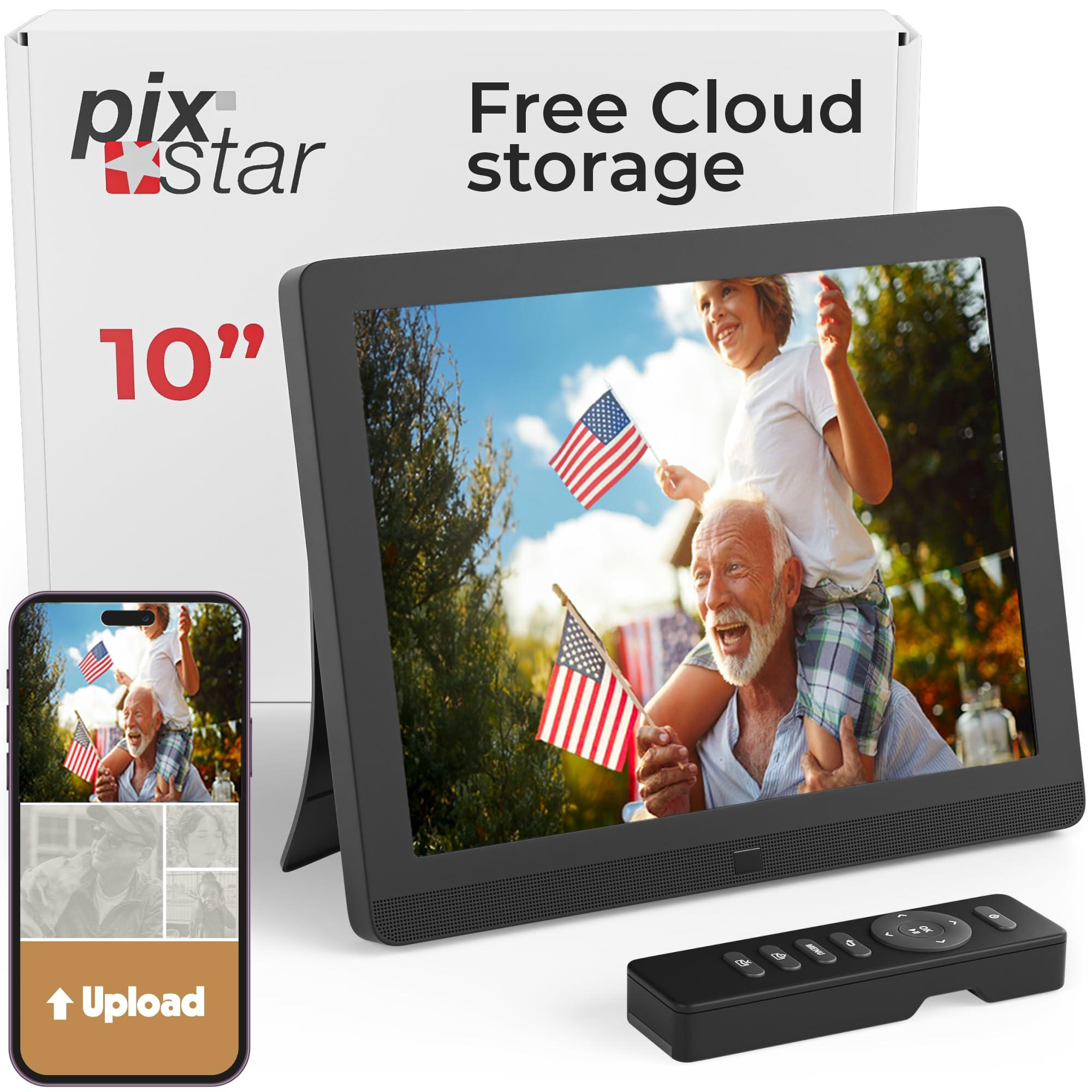 Pix Star PixStar 10 inch Digital Frame WiFi | Free Unlimited Cloud Storage | Motion Sensor | Highly giftable for Grandparents | IPS Display | Easy Setup Digital Photo Frame | Electronic Picture Frame