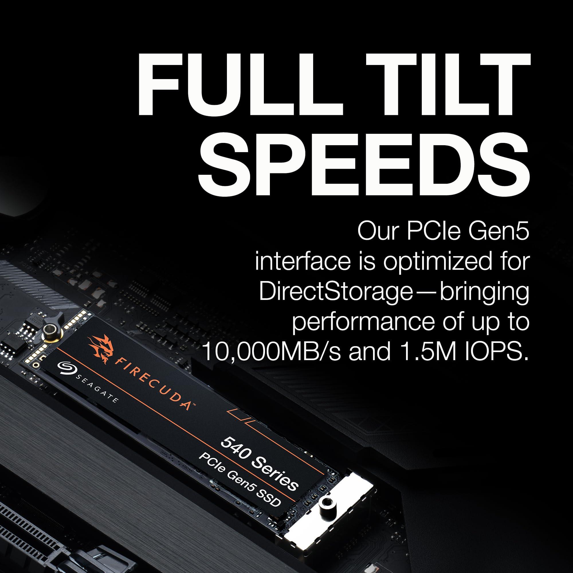 Seagate Seagate FireCuda 540 SSD 1TB Internal Solid State Drive - M.2 2280 PCIe Gen5, speeds up to 10,000MB/s and 2000TB TBW, with Rescue Services (ZP1000GM3A004)