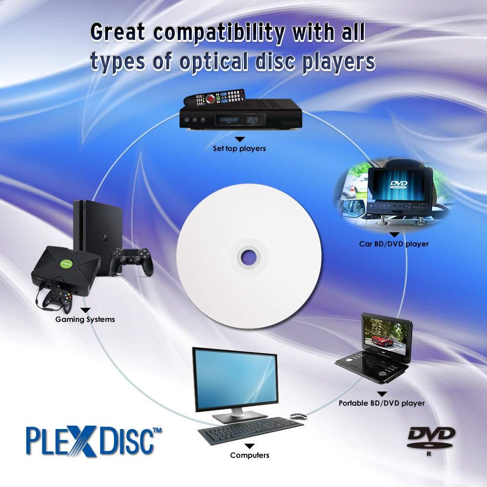 PlexDisc PlexDisc DVD-R 4.7GB 16X White Inkjet Hub Printable | 100 Pack Shrink Wrap (No Container) | Blank DVDs for Burning Video | Writable Media Discs