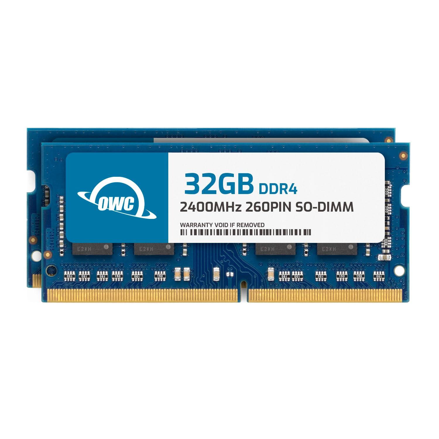 OWC OWC 64GB (2 x 32.0GB) 2400MHz DDR4 PC4-19200 SO-DIMM 260 Pin CL17 Memory Ram Upgrade Module Compatible with 2017 iMac and Select PC Laptops (OWC2400DDR4S64P)