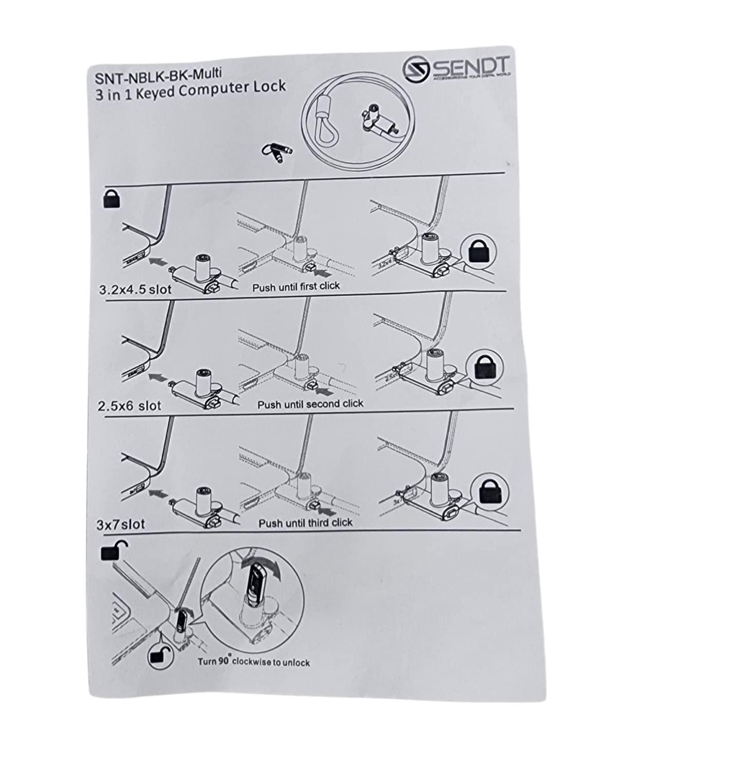 Sendt Sendt 3 in 1 Black Notebook/Laptop Lock for Kensington, Nano, and Wedge Security Slots