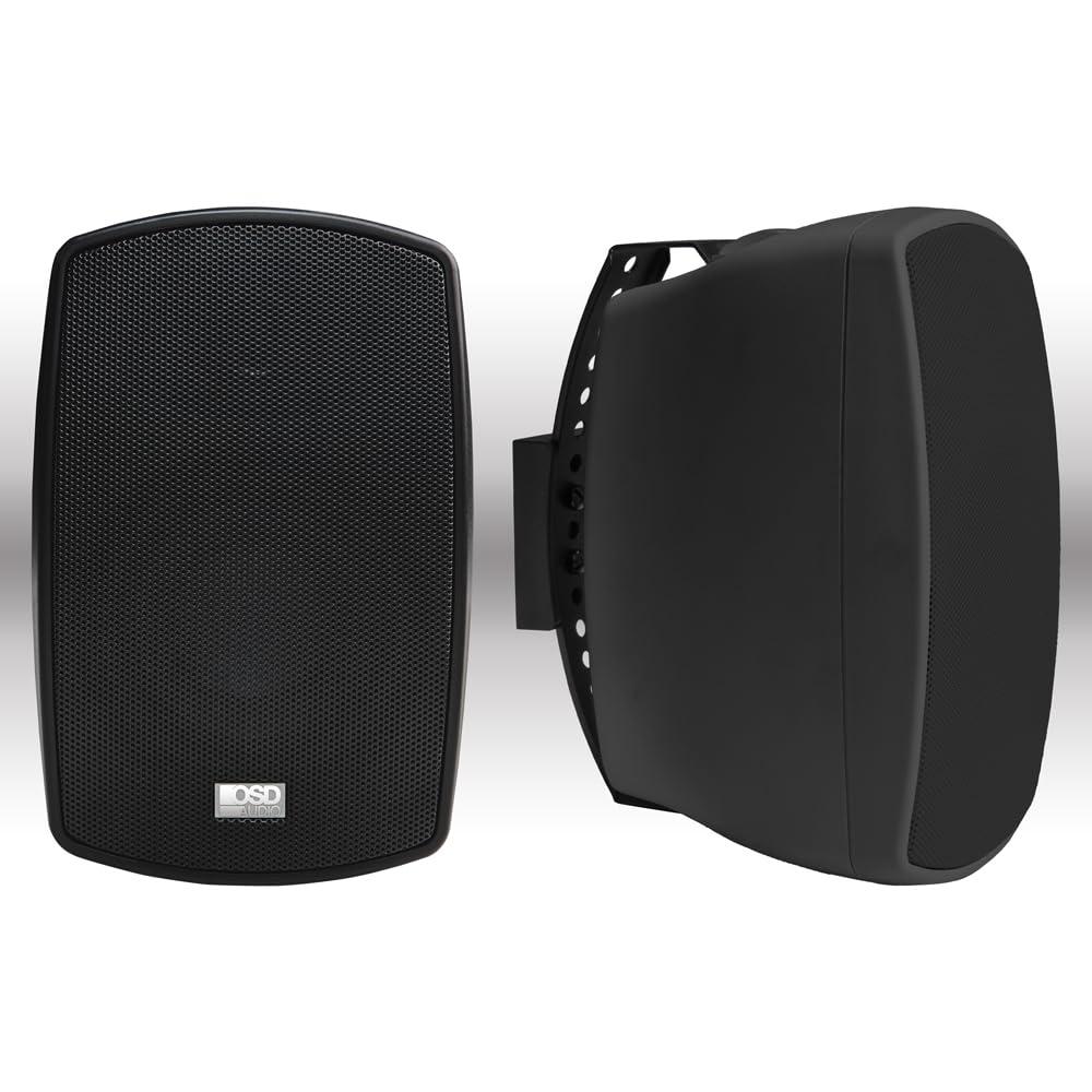 OSD Audio OSD AP490 4\" Outdoor Patio Speaker Pair, 60W RMS and 70V, IPX6 Weather Resistant, Full Motion Bracket, Black