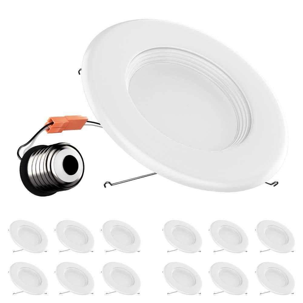 LEDMyplace.com LEDMyplace 5/6 inch 15W Round Dimmable Retrofit LED Recessed Downlight, Pack of 12, Replacement of 55W, 1100 Lumens, 3000K Warm White, Baffle Trim Can Lights, Ceiling Lighting for Home, Office