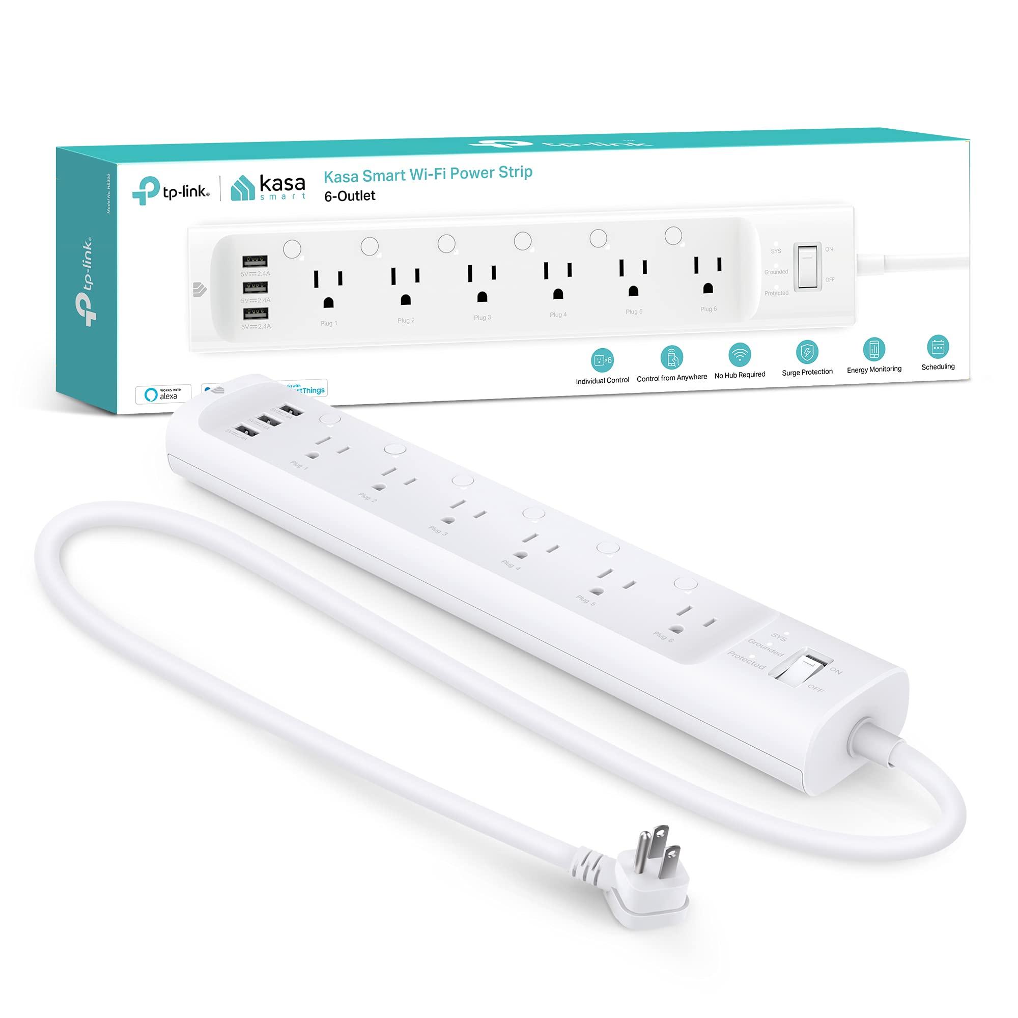 Kasa Smart Kasa Smart Plug Power Strip HS300, Surge Protector with 6 Individually Controlled Smart Outlets and 3 USB Ports, Works with Alexa & Google Home, No Hub Required , White