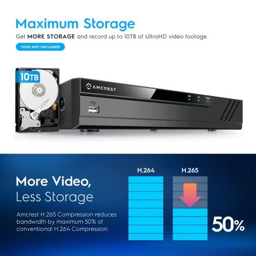 Amcrest Amcrest NV4108E-A2 4K 8CH POE NVR (1080p/3MP/4MP/5MP/8MP) POE Network Video Recorder - Supports up to 8 x 8MP/4K IP Cameras, 8-Channel Power Over Ethernet Supports up to 10TB HDD (Not Included)