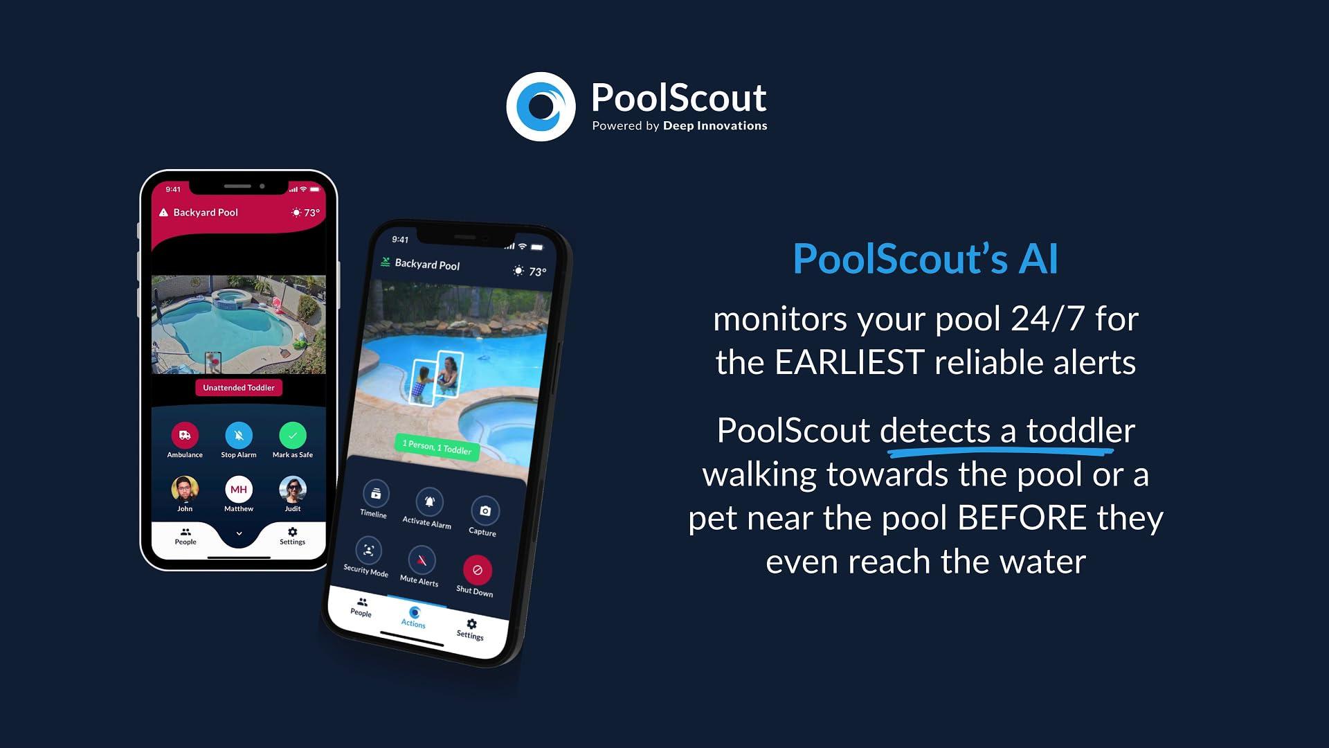 PoolScout PoolScout Pro Security Camera & Alarm Unit - Pool Security Alarm System for Preventing Drowning of Toddlers & Pets in Your Swimming Pool (12 Month Premium Subscription Included)