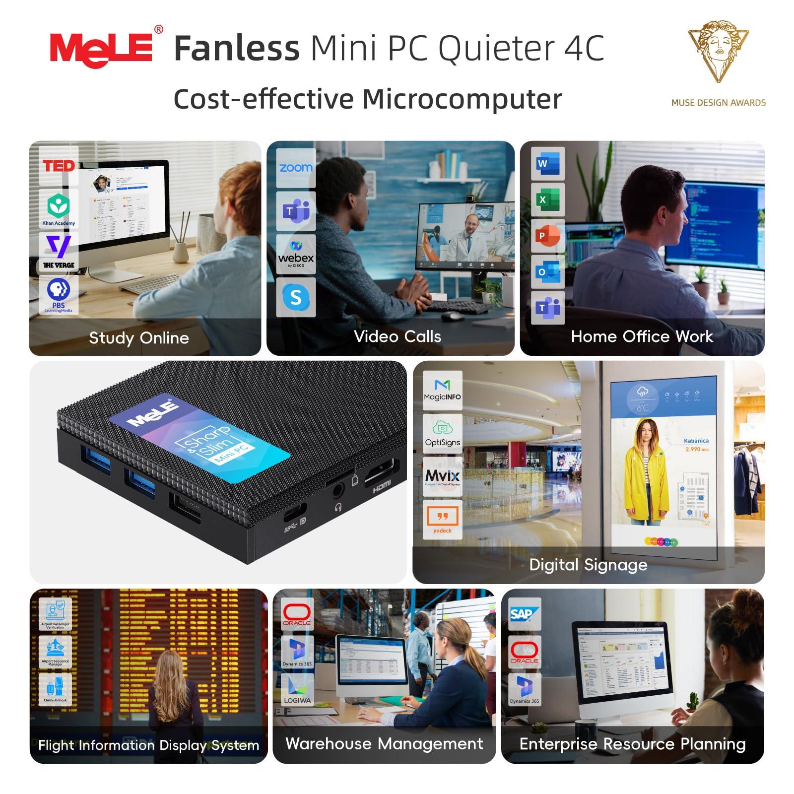 MeLE MeLE Mini PC Quieter 4C - 12th Gen N100, Fanless PC, 8GB Memory, 128GB Storage, 2.4/5G Wi-Fi, Full-Functional USB-C, 4K Triple Display Desktop PC on Home, Office, Education, Astrophotography