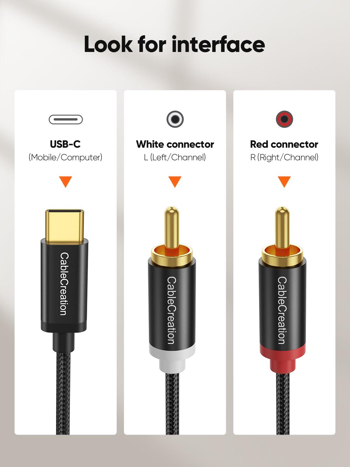 CableCreation CableCreation USB C to RCA Audio Cable 6FT, Type-C to 2 Male Y RCA Splitter, RCA to USB C Adapter for iPhone 16 15 Series, Home Theater, DVD, Amplifier, Speaker, Car Stereo, Samsung Galaxy S23