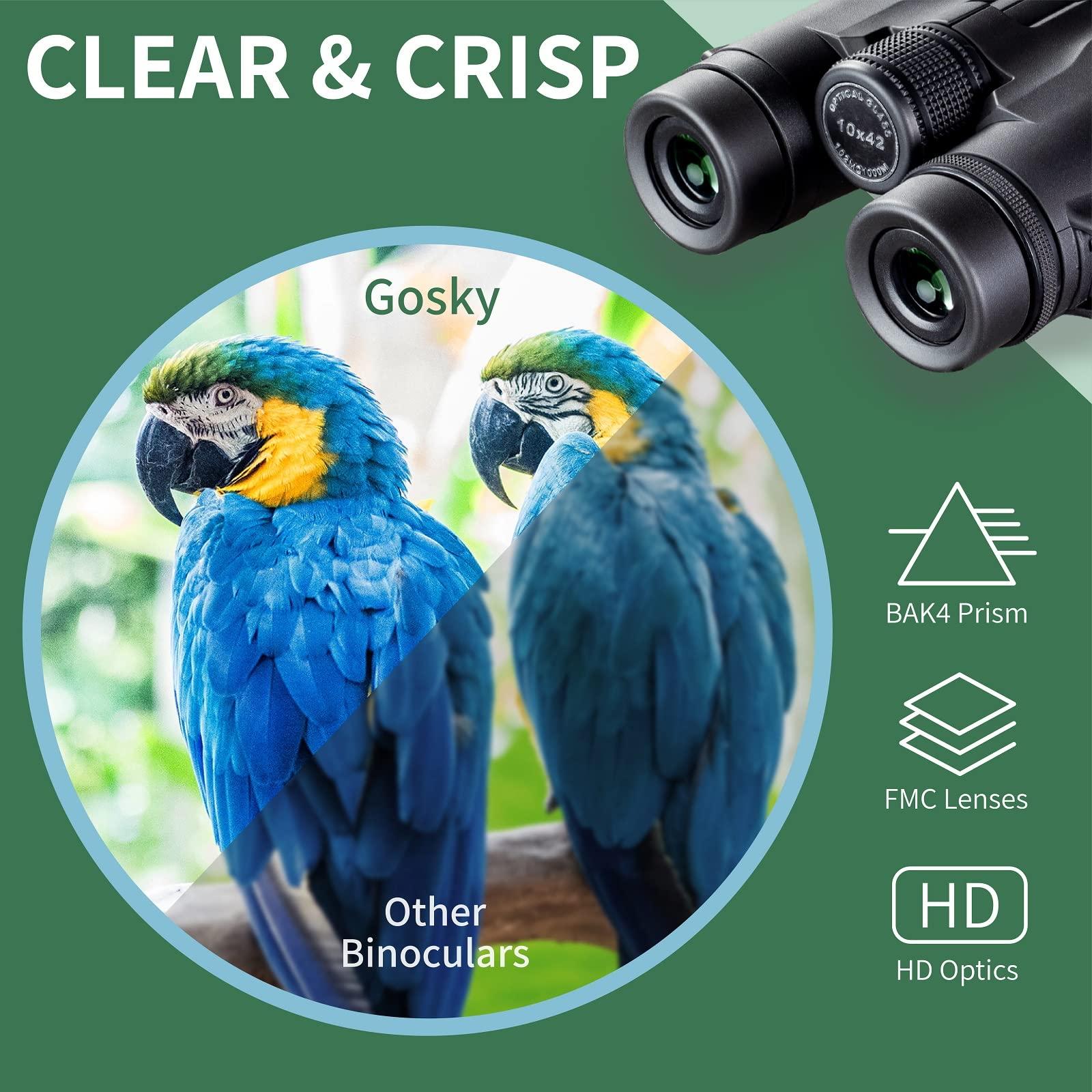 Gosky Gosky 10x42 Roof Prism Binoculars for Adults with Gosky HD Spotting Scope 20-60x 80mm with Tripod and Smartphone Adapter, for Bird Watching Hunting Hiking Wildlife Safari Travel