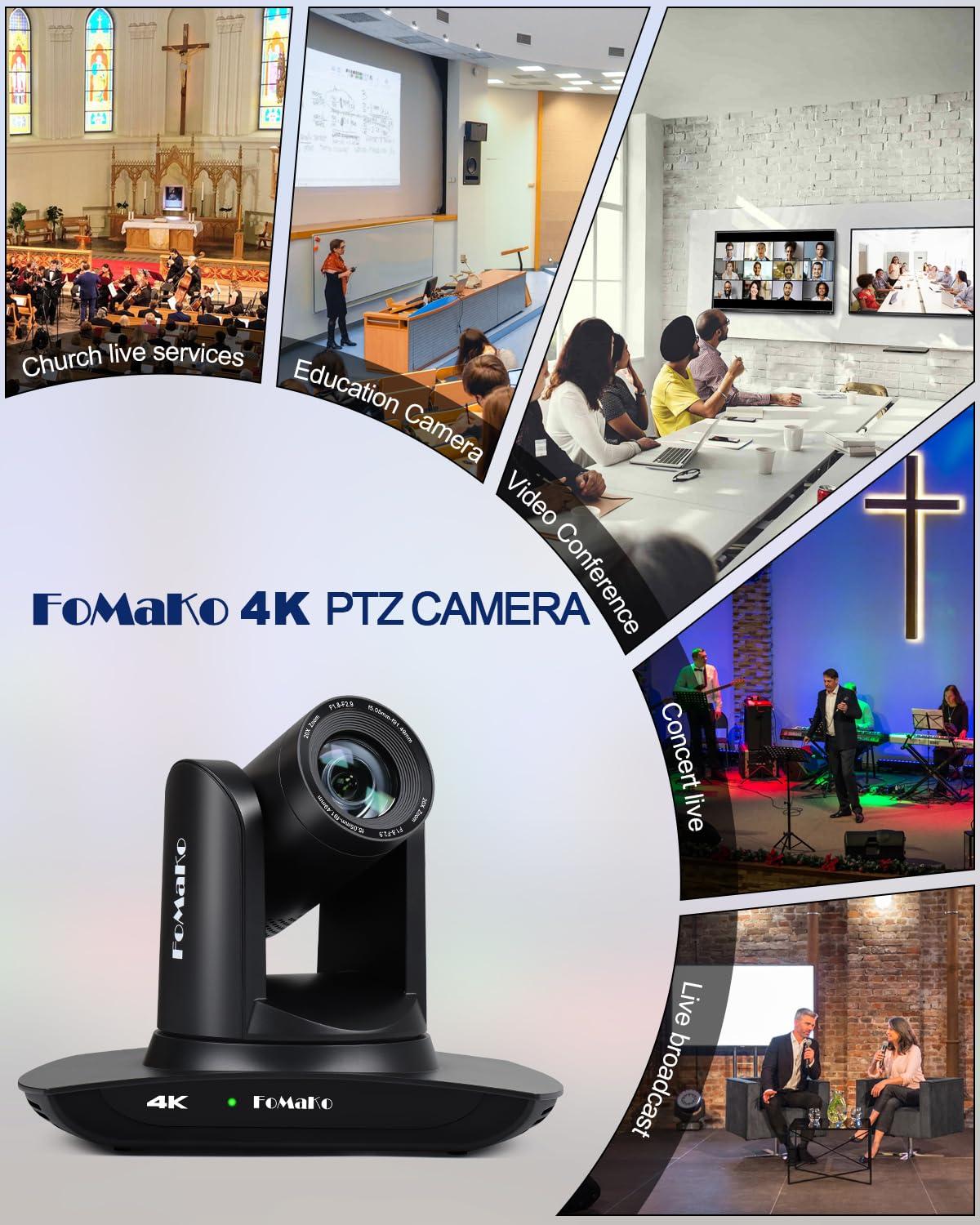 FoMaKo FoMaKo 4K PTZ Camera HDMI, AI Auto-Tracking, 4K 20X Optical Zoom, USB3.0 LAN HDMI PTZ Camera 4K for Church Worship Education Conference Events, K20UH