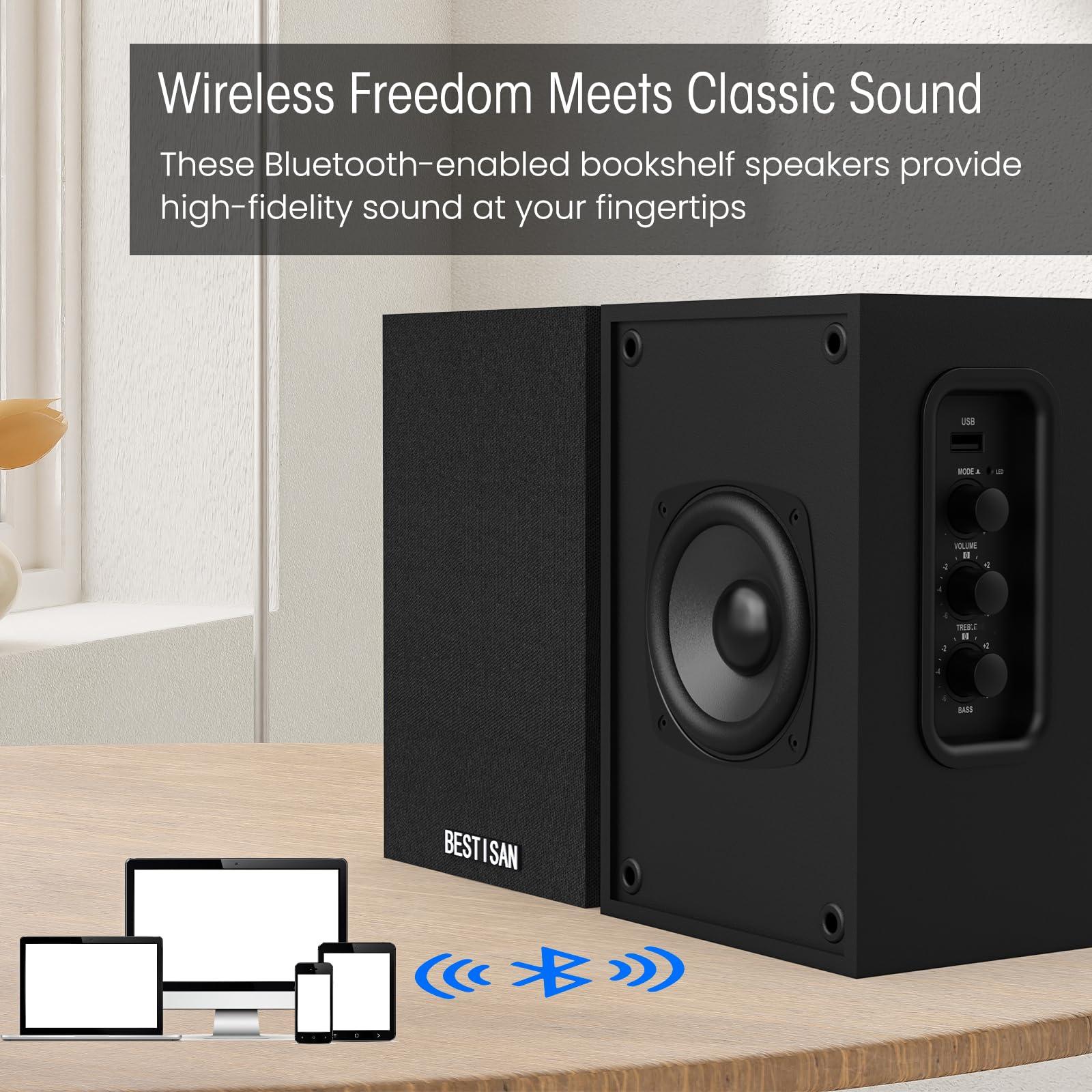 BESTISAN BESTISAN Active Bookshelf Speakers for Record Player, Powered Studio Turntable Speakers, for TV, PC and Wireless Music Streaming Featuring Bluetooth and RCA (SR16)