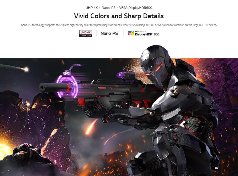 LG LG 27gn950-b | 27 Inch 4K UHD (3840 x 2160) | Nano IPS | 144Hz | AMD FreeSync Premium Pro, G-SYNC Compatibility | Tilt/Height/Pivot Adjustable Stand