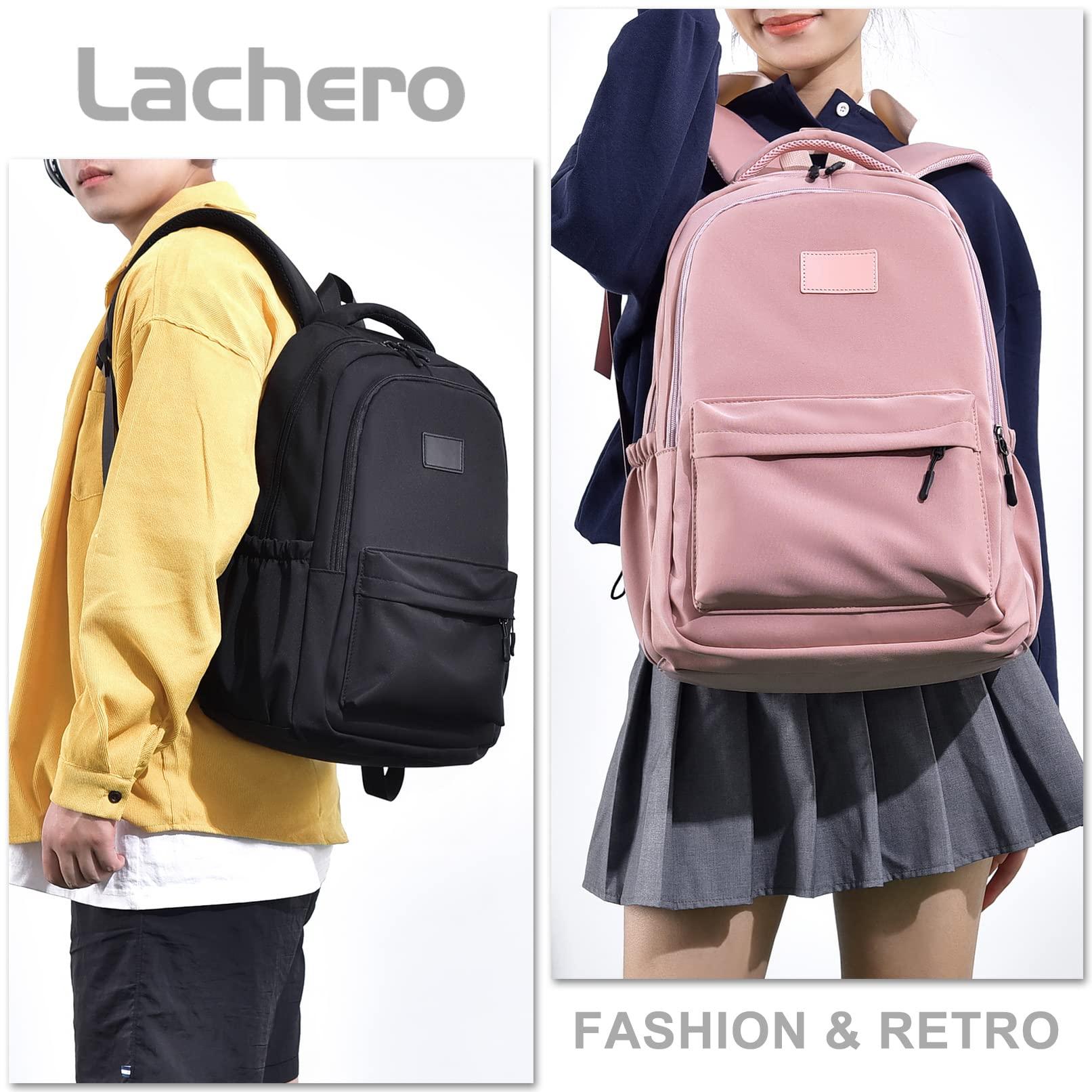 Lachero 15.6 inch Laptop Backpacks for Men Women, Polyester Large Capacity College Backpack Lightweight Bookbag (Pink)