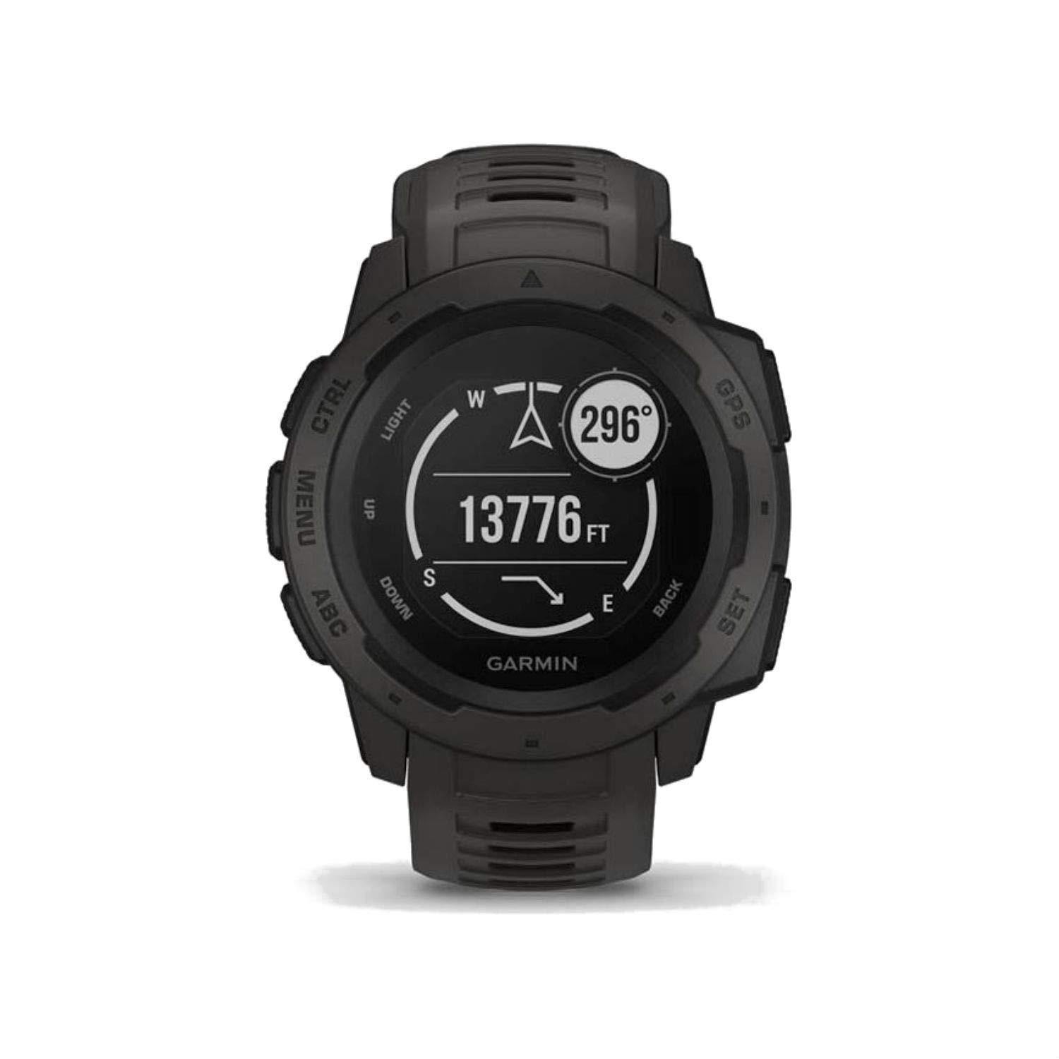 Garmin Garmin Instinct Rugged Outdoor GPS Watch with Built-in Navigation Sensors, Heart Rate Monitoring, Activity Tracking and Stress Monitoring - Graphite (Renewed)