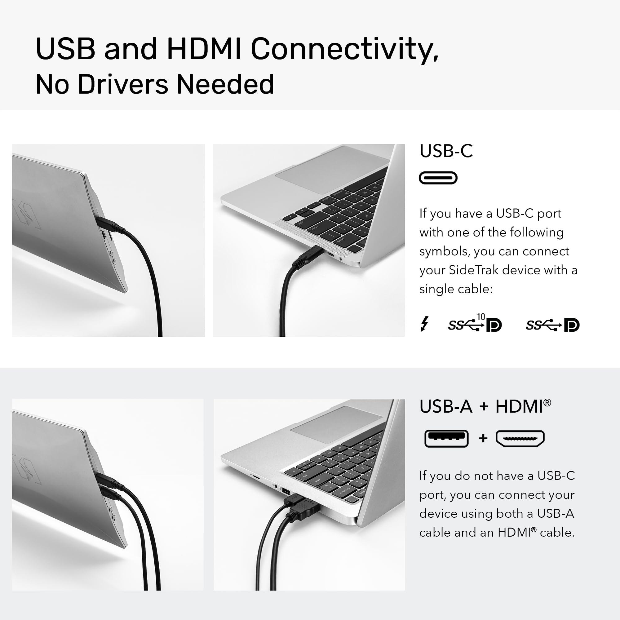 SideTrak SideTrak Swivel 14" Patented Attachable Portable Monitor for Laptop | FHD TFT Laptop Dual Screen | Mac, PC & Chrome Compatible | Fits All Laptops | Powered by USB-C or Mini HDMI (Light Silver)