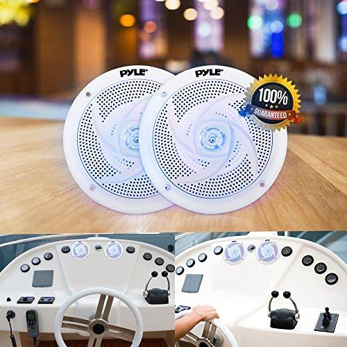 Pyle Pyle Marine Speakers - 4 Inch 2 Way Waterproof and Weather Resistant Outdoor Audio Stereo Sound System with LED Lights, 100 Watt Power and Low Profile Slim Style - 1 Pair - PLMRS43WL (White)