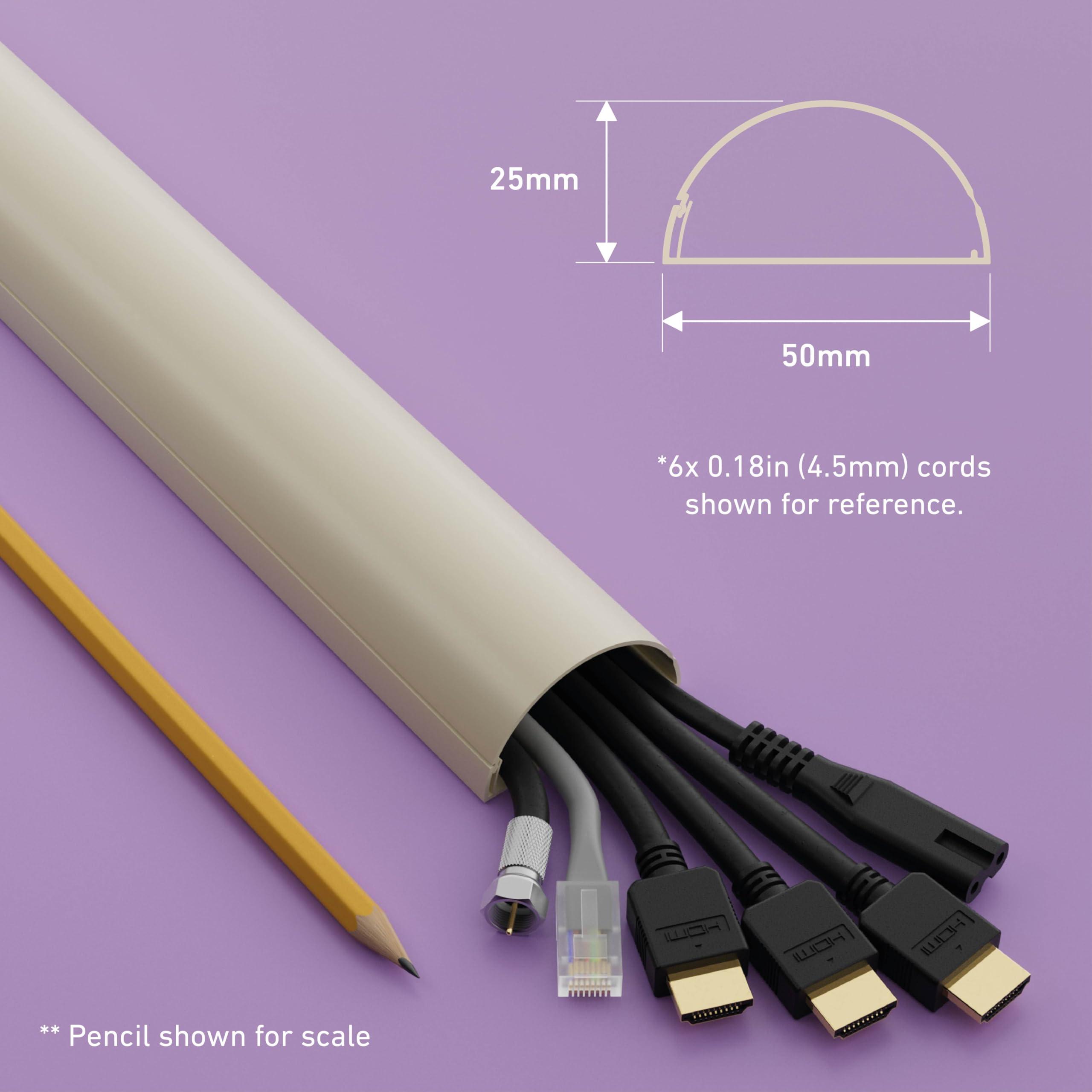 D-Line D-Line Half Round Cord Hider, Patented Cable Cover, Hide TV Wall Mount Wires, Raceway for Cords, Decorative Wire Covers, Paintable, Adhesive Cable Concealer, 2X 2in W x 1in H x 39in L, Beige