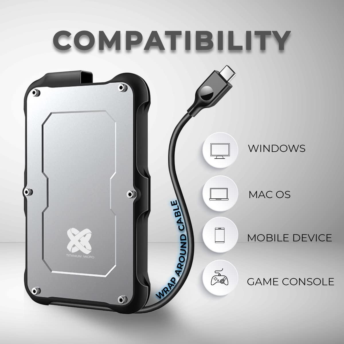 Titanium Micro Titanium Micro 400GB External SSD, Titanium One Portable SSD - Up to 500MB/s, USB 3.2 Gen 2 USB-C USBA, Rugged IP66 Water Drop Resistance, External Solid State Drive Storage for PC Mac Smartphone