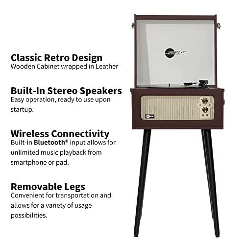 arkrocket Arkrocket Discovery II 3-Speed Bluetooth Record Player Retro Console Turntable with Built-in Speakers and Removable Legs (Brown)