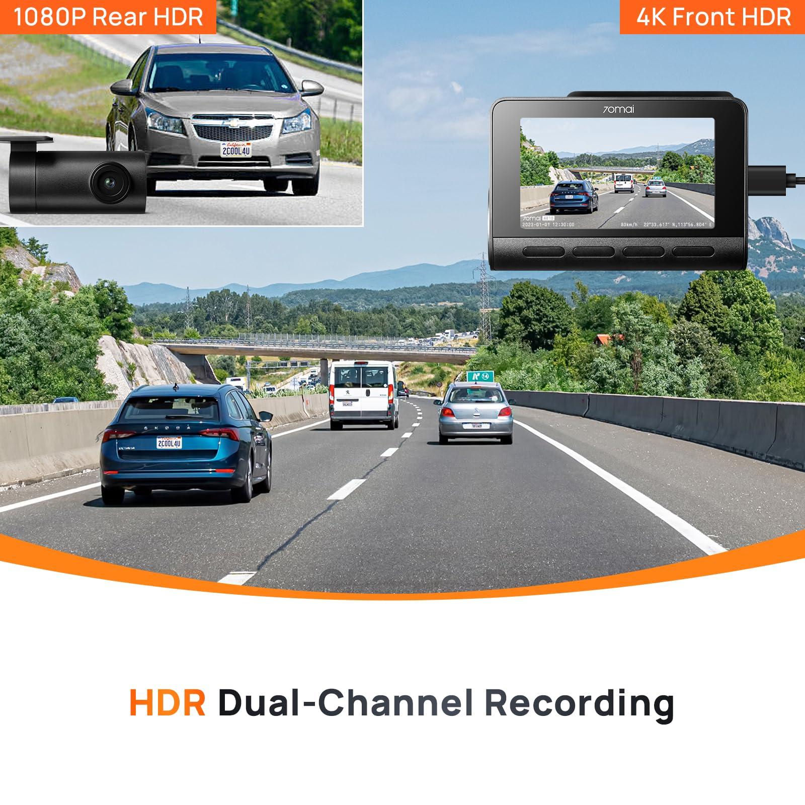 70mai A810 Dash Cam + 256GB Micro SD Card + UP05 Hardwire Kit 70mai 4K Dash Cam with Starvis 2 IMX678, Dual HDR Front and Rear Camera, Built in GPS&WiFi, Night Vision, Smart Parking Mode