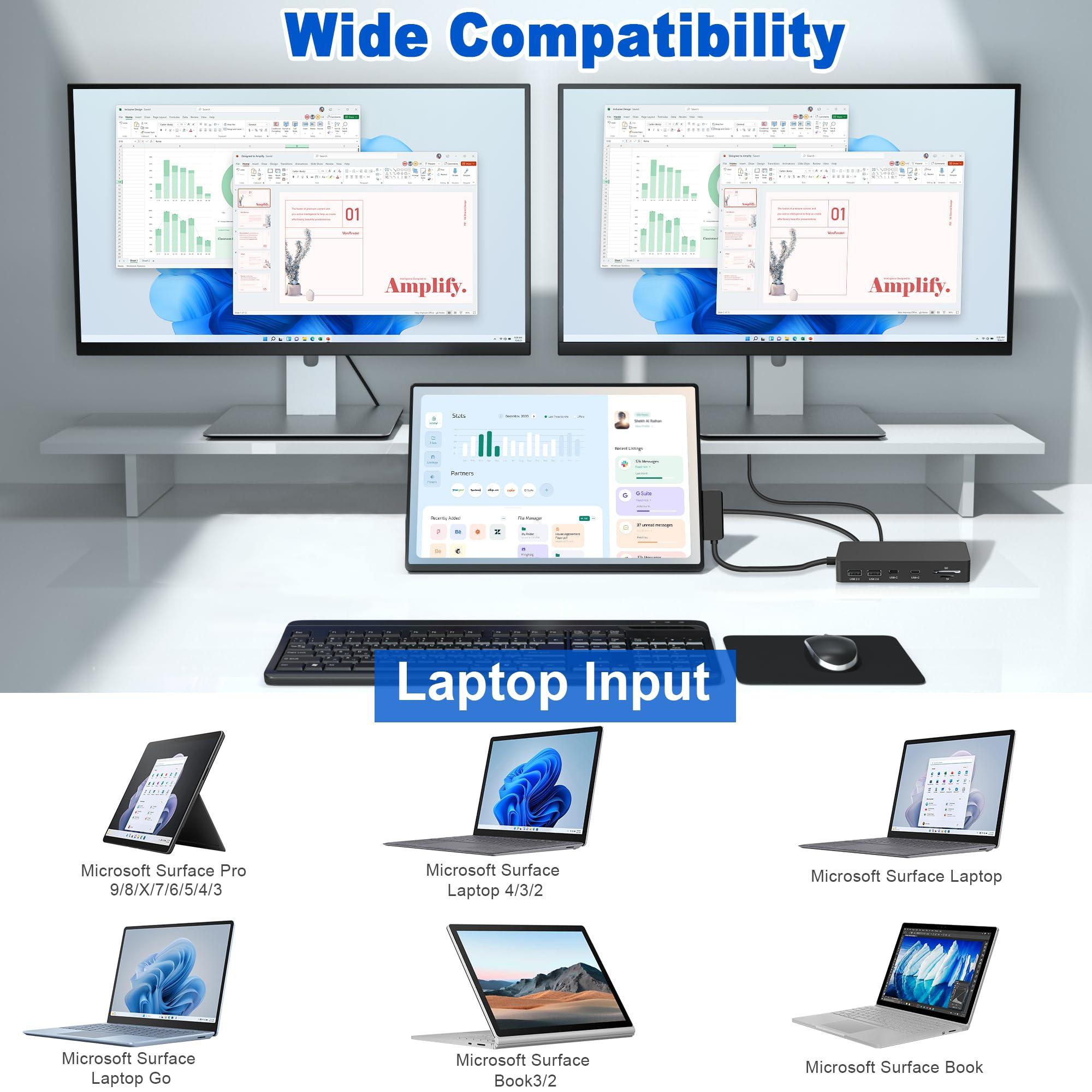 Rytaki New Microsoft Surface Dock Triple Display Dual 4K@60Hz HDMI+VGA, 11 in 1 Surface Docking Station for Surface Pro 10/9/X/8/7/6/5/4/3, Surface Laptop 6/5/4/3/2/1, Surface Laptop Go 3/2/1, Surface Book