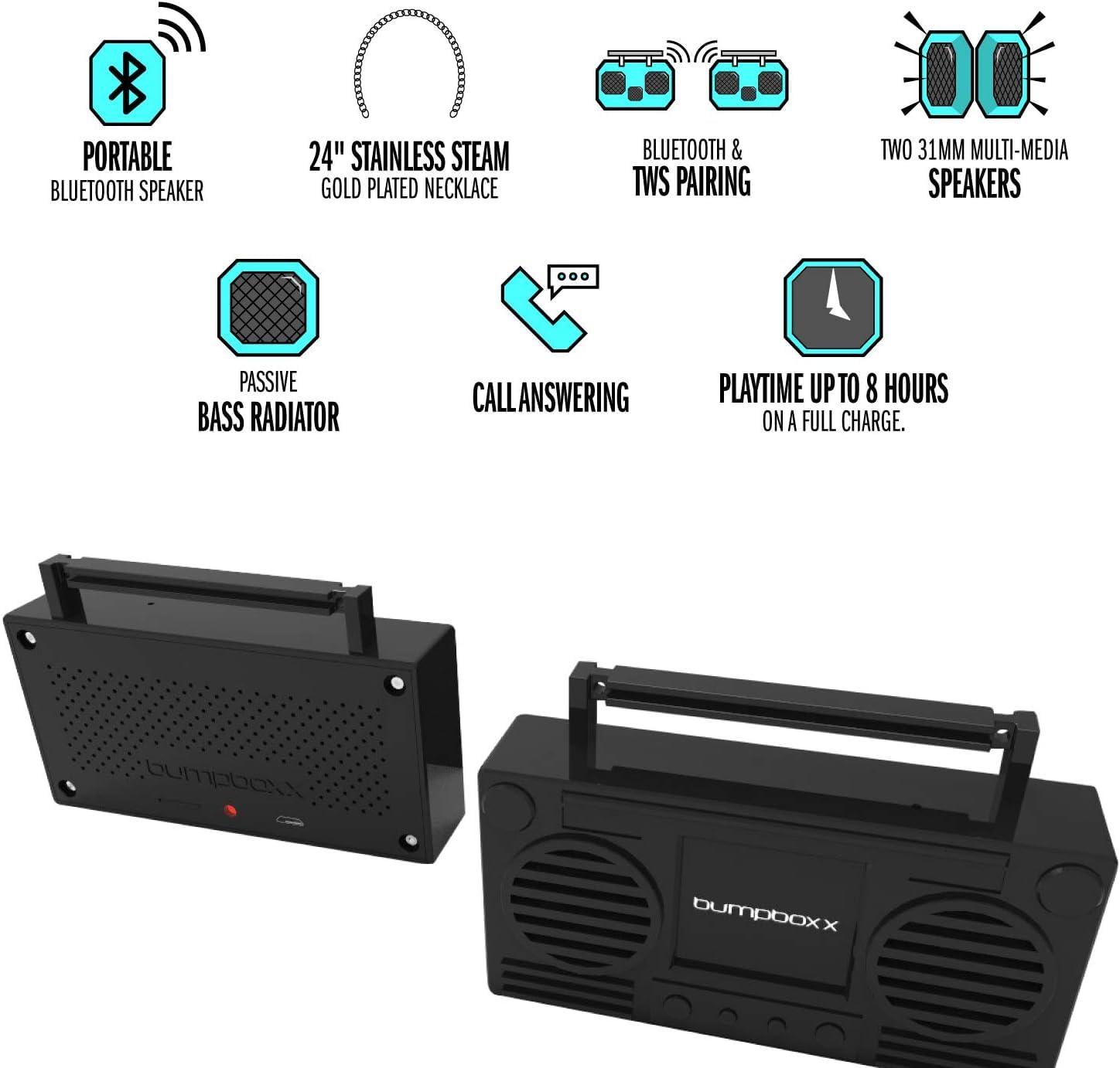 Bumpboxx Bumpboxx MicroBoom Wearable Necklace Bluetooth Speaker Boombox | Bluetooth Portable Speaker | Includes 24 Chain & Rechargeable LI-ION Battery | Add Music to The Latest Fashion Trend