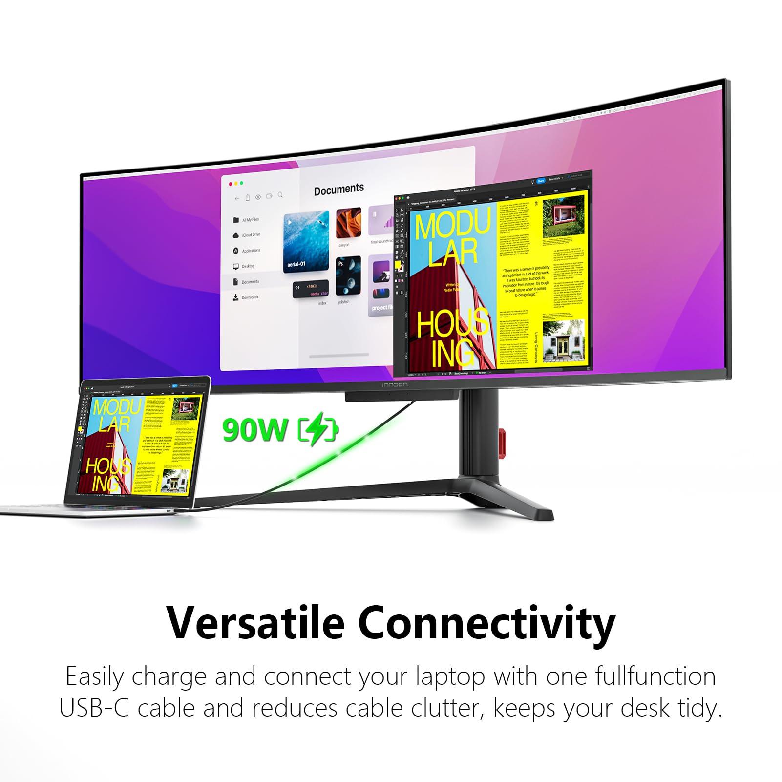 INNOCN INNOCN 49\" 49Q1S OLED Curved Gaming Monitor 5120 x 1440p 240Hz, 0.03ms, USB Type C 90W, HDMI 2.1, DisplayPort, USB Hub, Surrounding Speakers, Adaptive-Sync, Height Adjustable Stand, Black