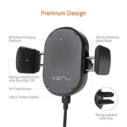 Kenu Kenu Airframe Car Phone Mount Wireless Charger - Air Vent Cell Phone Holder - 360 Degree Pivot, Qi Fast-Charging - Extra Large Expandable Grip - Use with Latest iPhones, Samsung and Androids